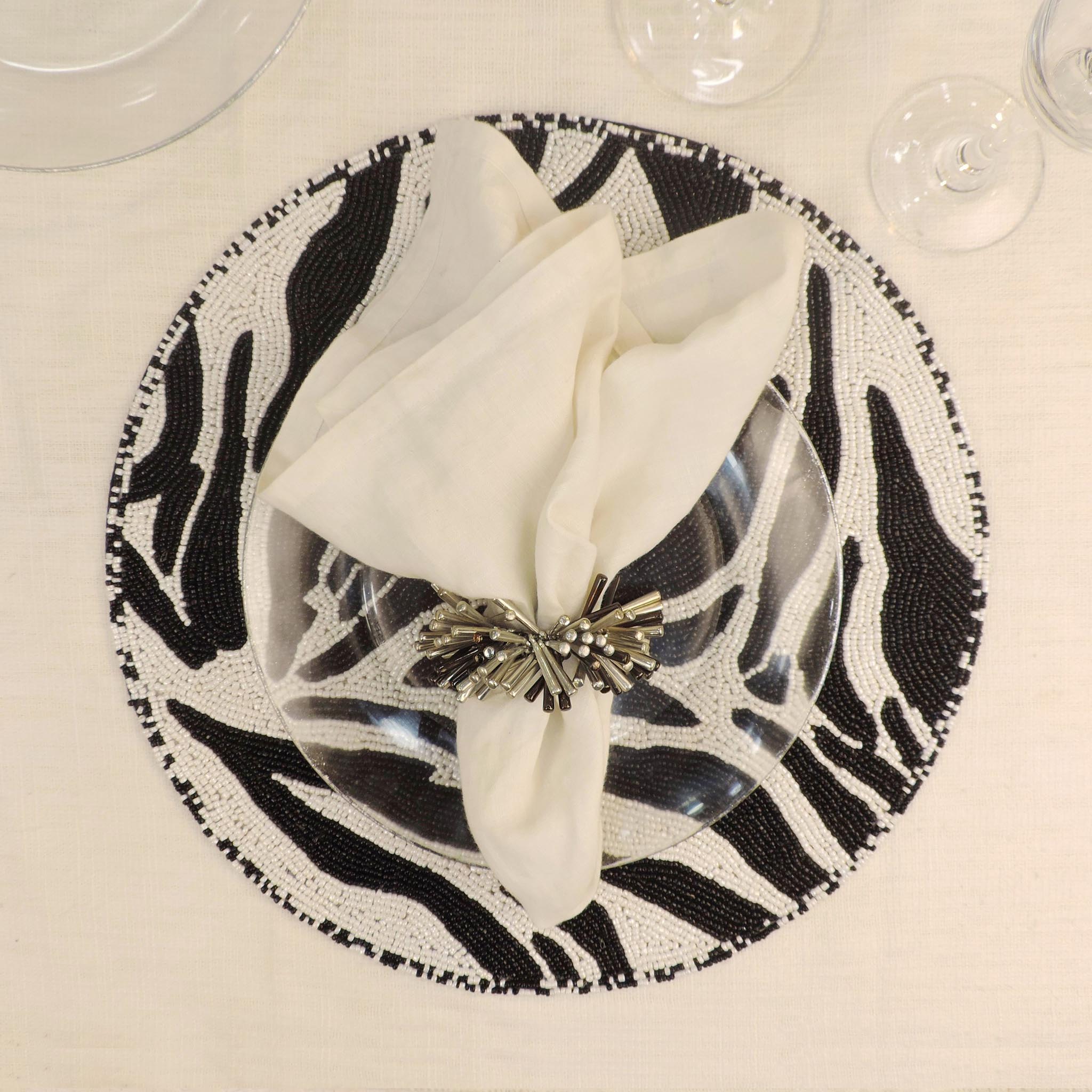 Modern Camo Glass Bead Embroidered Placemat in Black & White, Set of 2/4