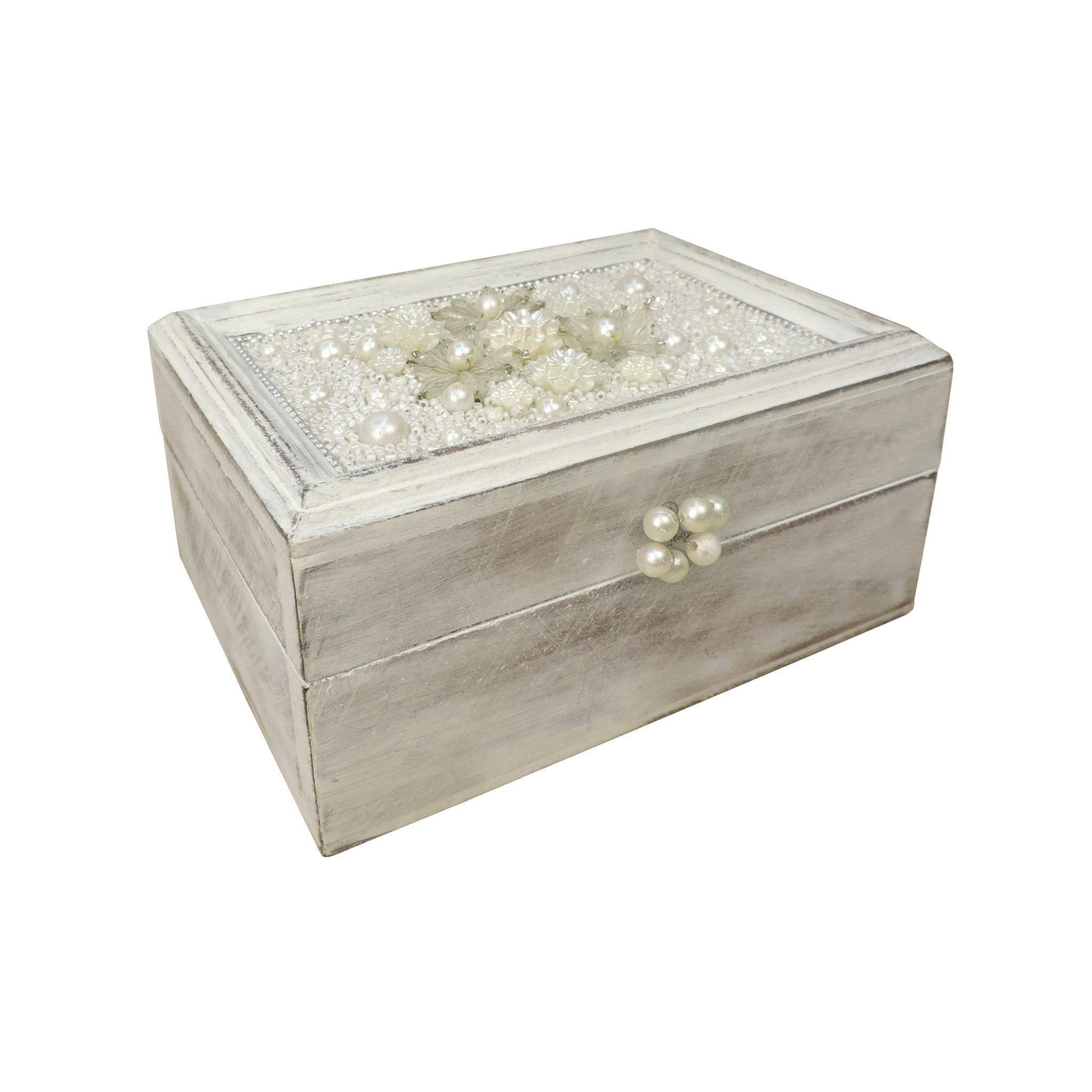 Flora Beaded Decor Box in White