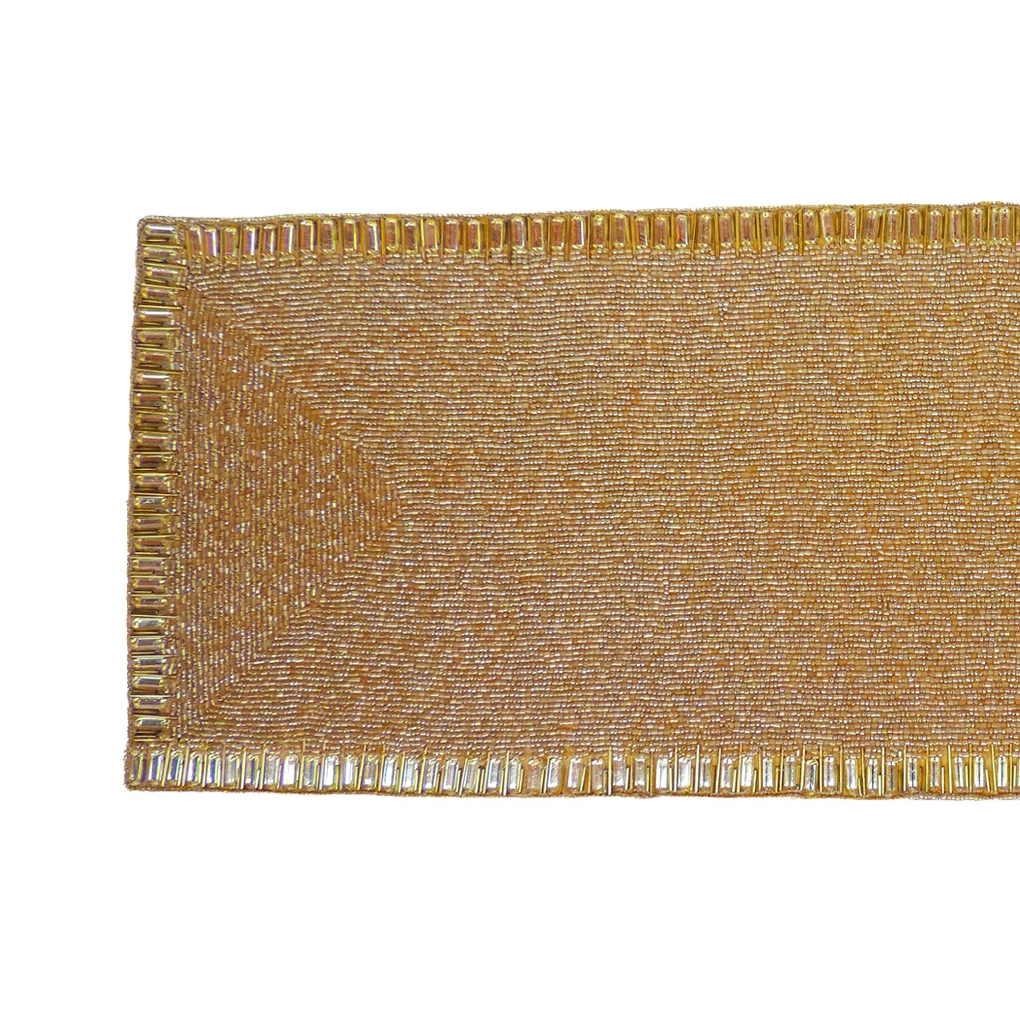 Glam Crystal Bead Embroidered Table Runner in Gold