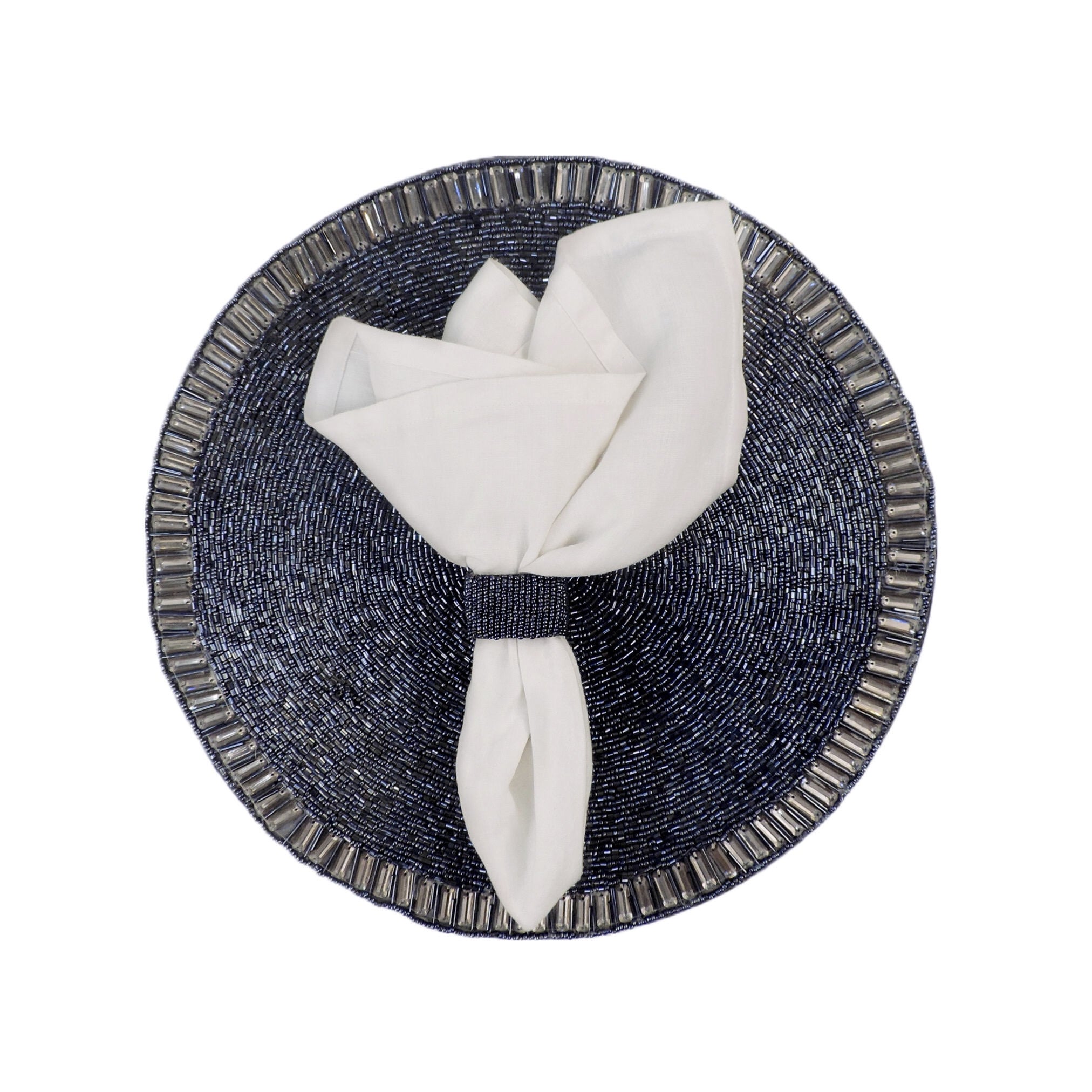 Glam Crystal Bead Embroidered Placemat in Luster Blue, Set of 2/4