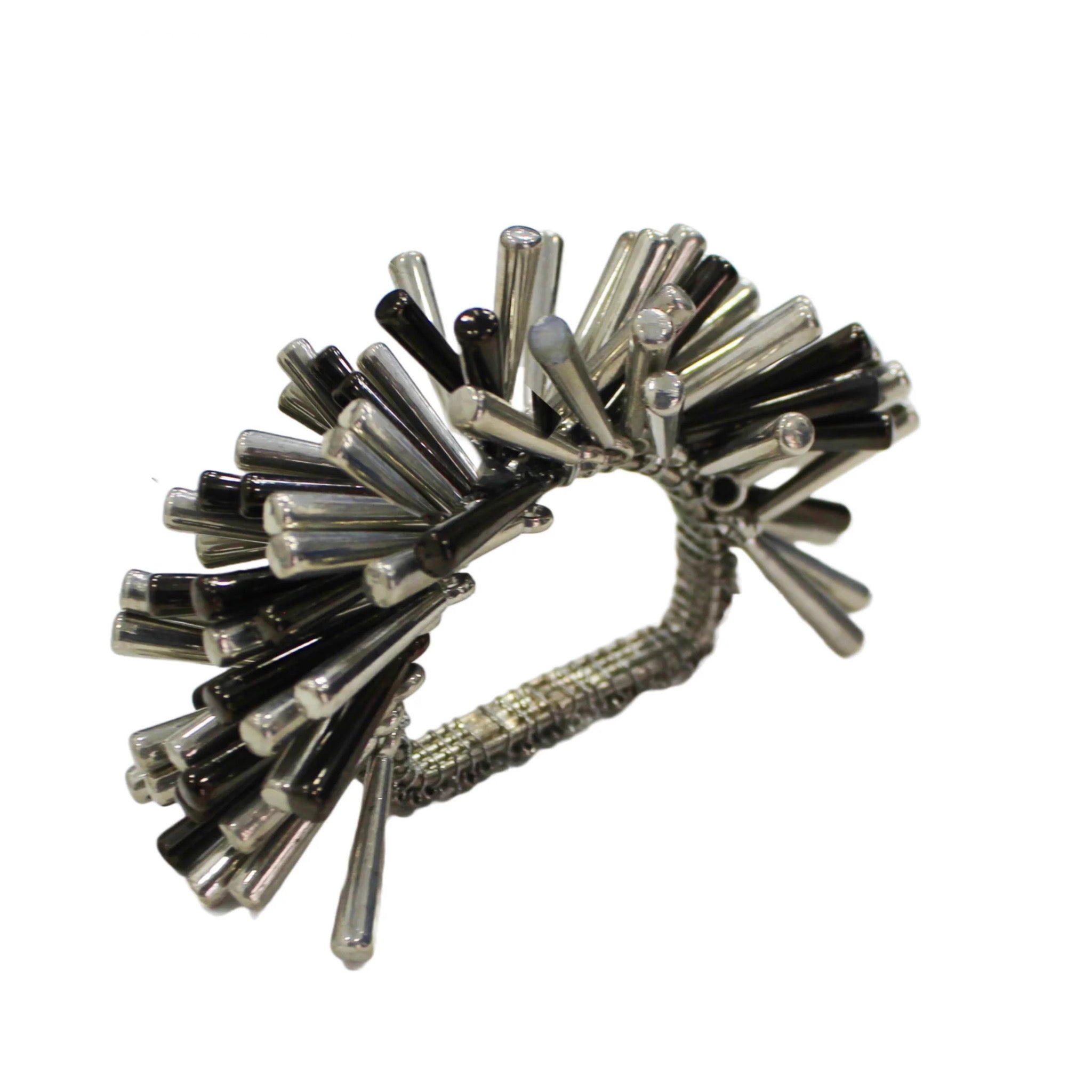 Fan-Burst Napkin Ring<br>Color: Silver Smoke<br>Size: 4"x2.5"<br>Set of 4