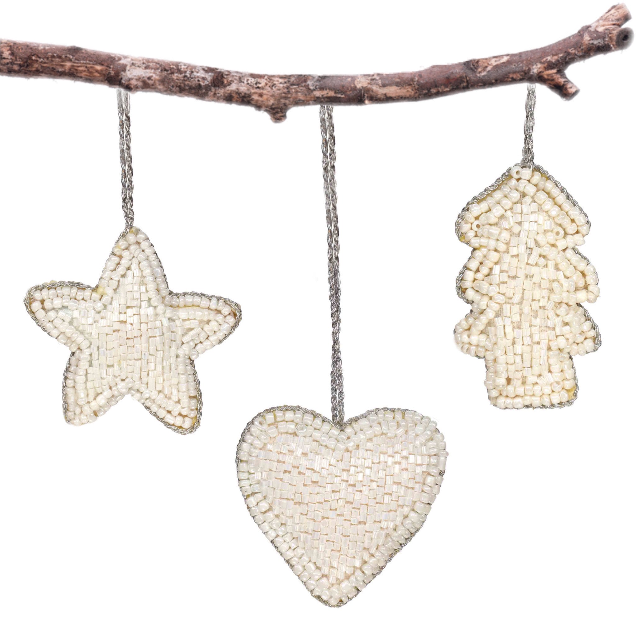 3 Wishes Embroidered Plush Hanging in White, Set of 3