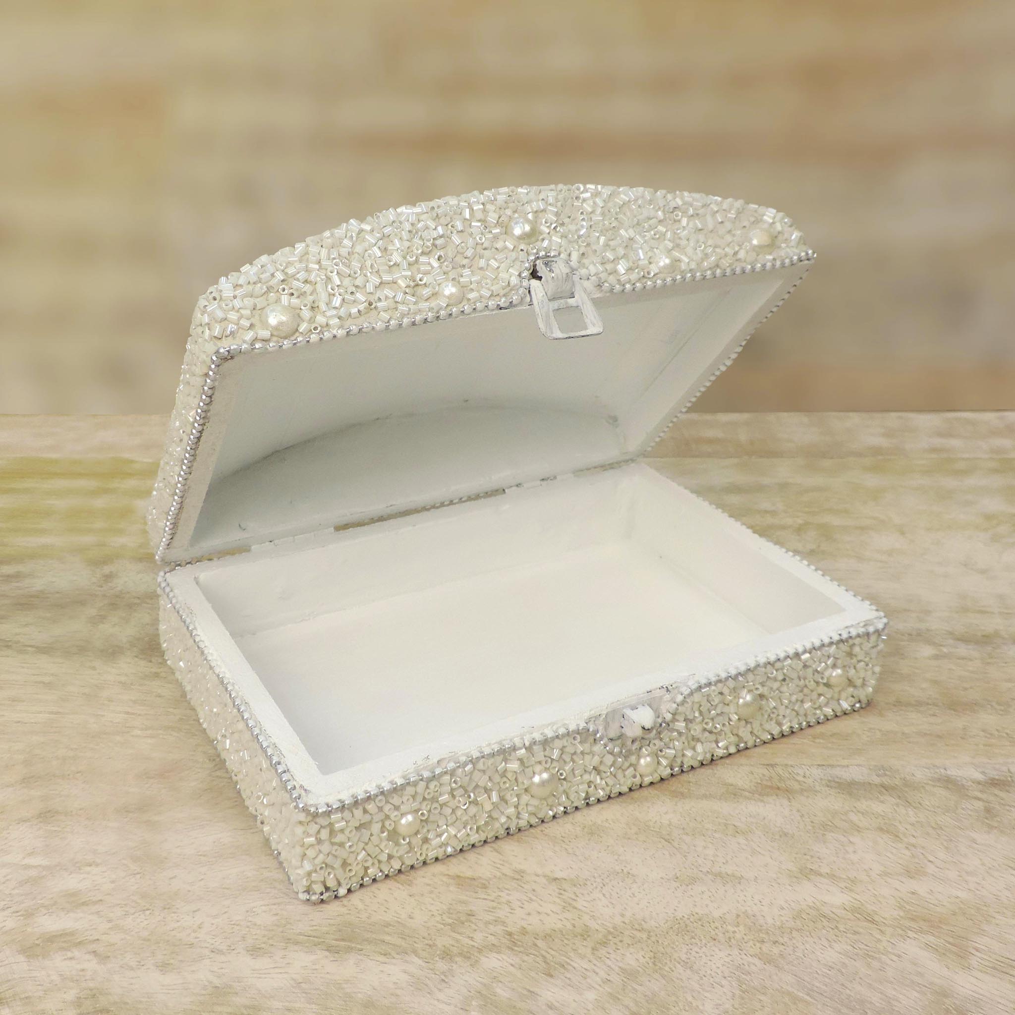 Flora Sparkle Curved Beaded Decor Box in White Pink