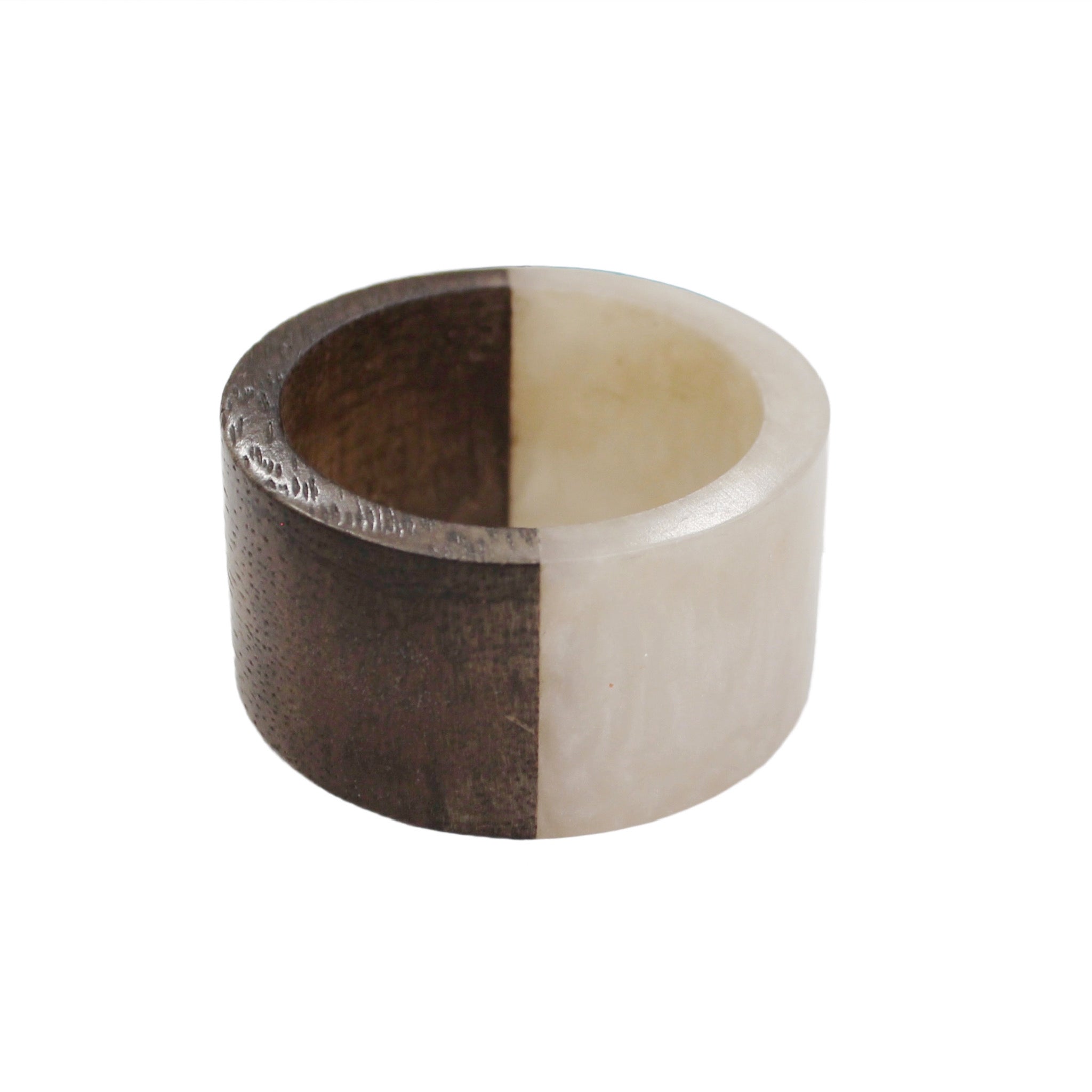 Mango Wood Round Napkin Ring in White, Set of 4