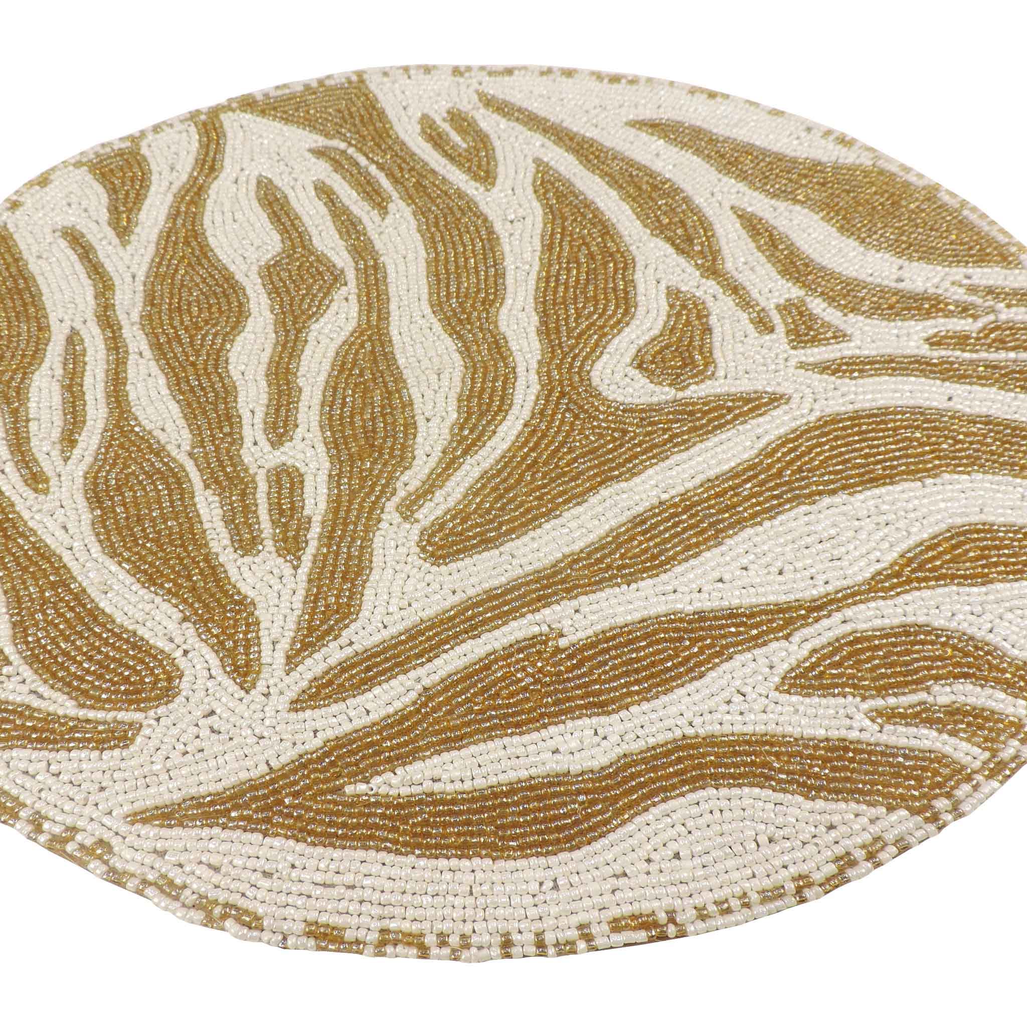 Modern Camo Glass Bead Embroidered Placemat in Cream Gold, Set of 2/4