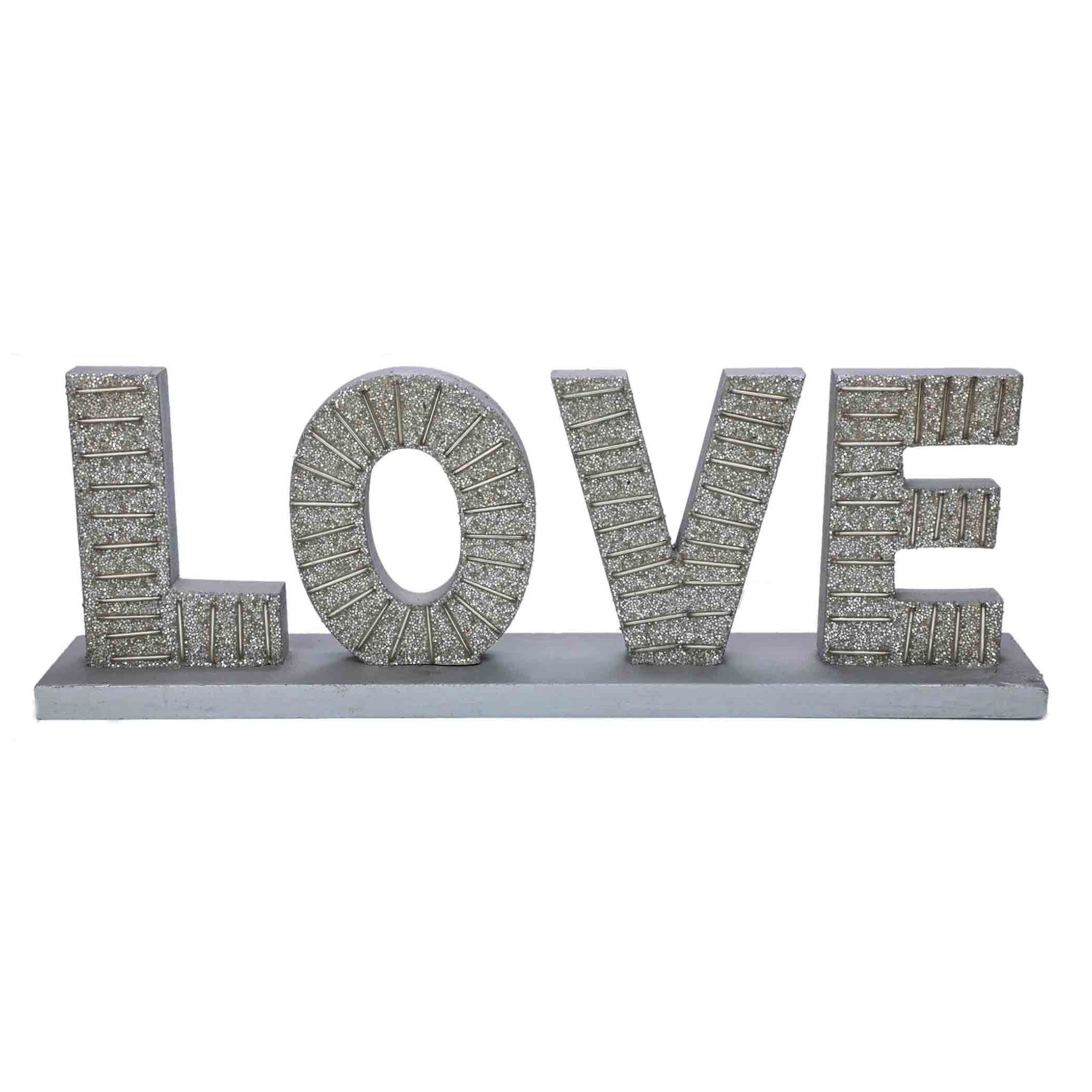 Sweet Talk Wood Sculpture LOVE in Silver