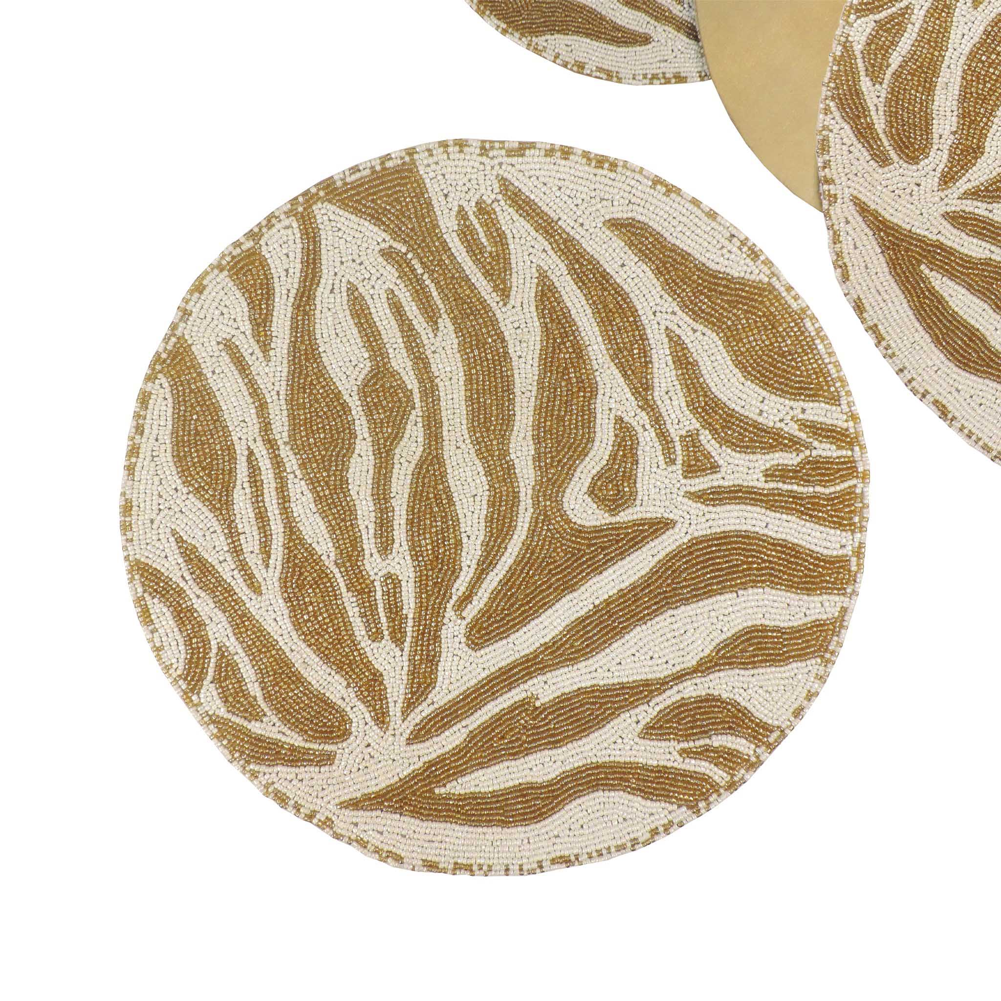 Modern Camo Glass Bead Embroidered Placemat in Cream Gold, Set of 2/4