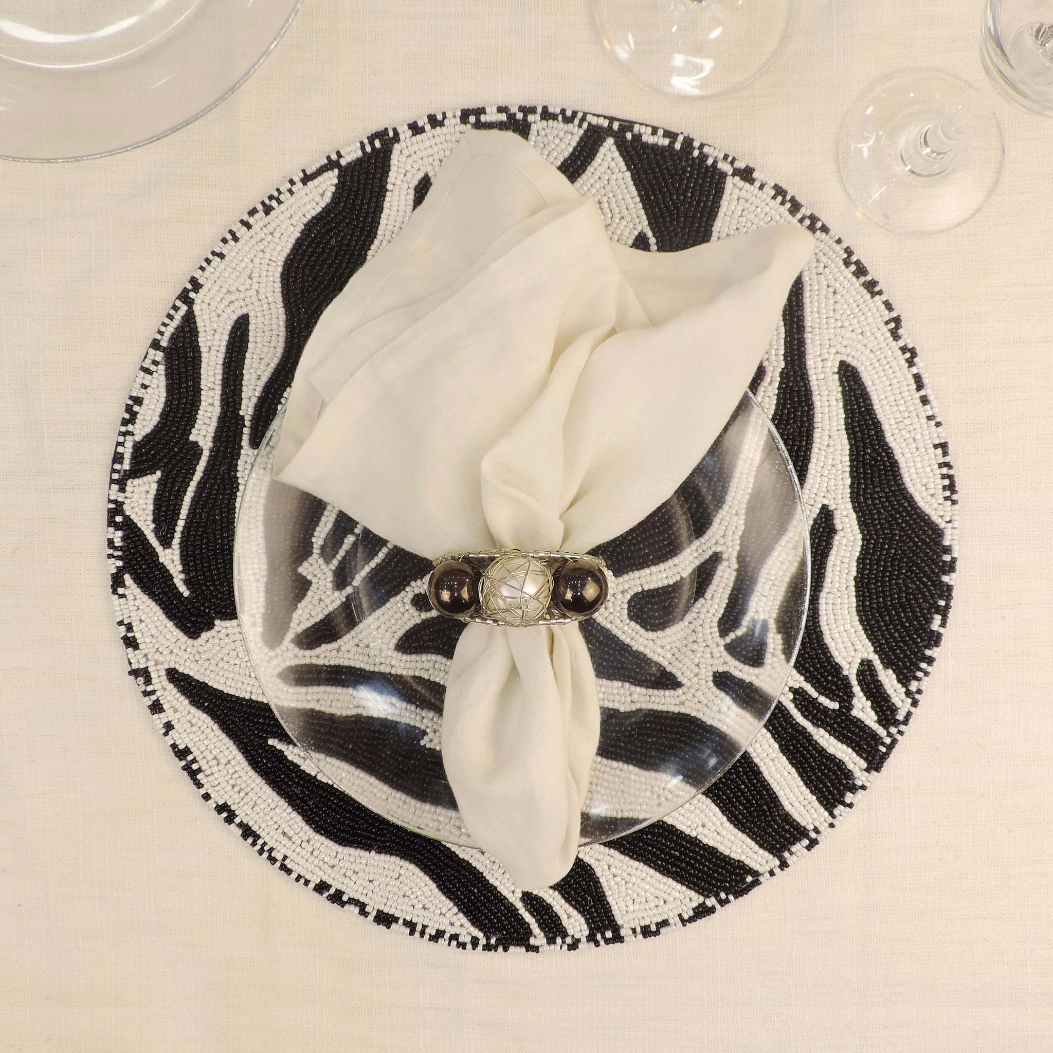 Modern Camo Glass Bead Embroidered Placemat in Black & White, Set of 2/4