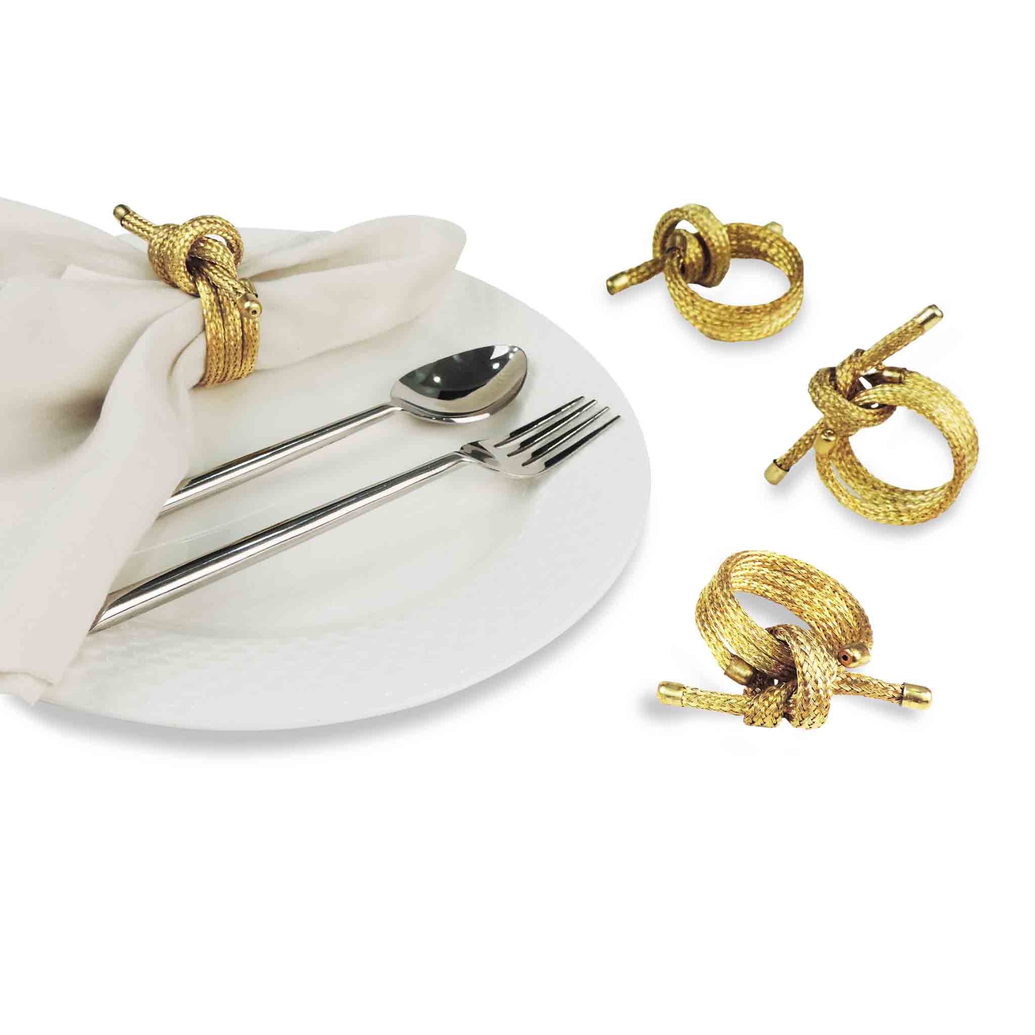 Glass Bead Table Setting for 4 - Placemats & Napkin Rings in Gold