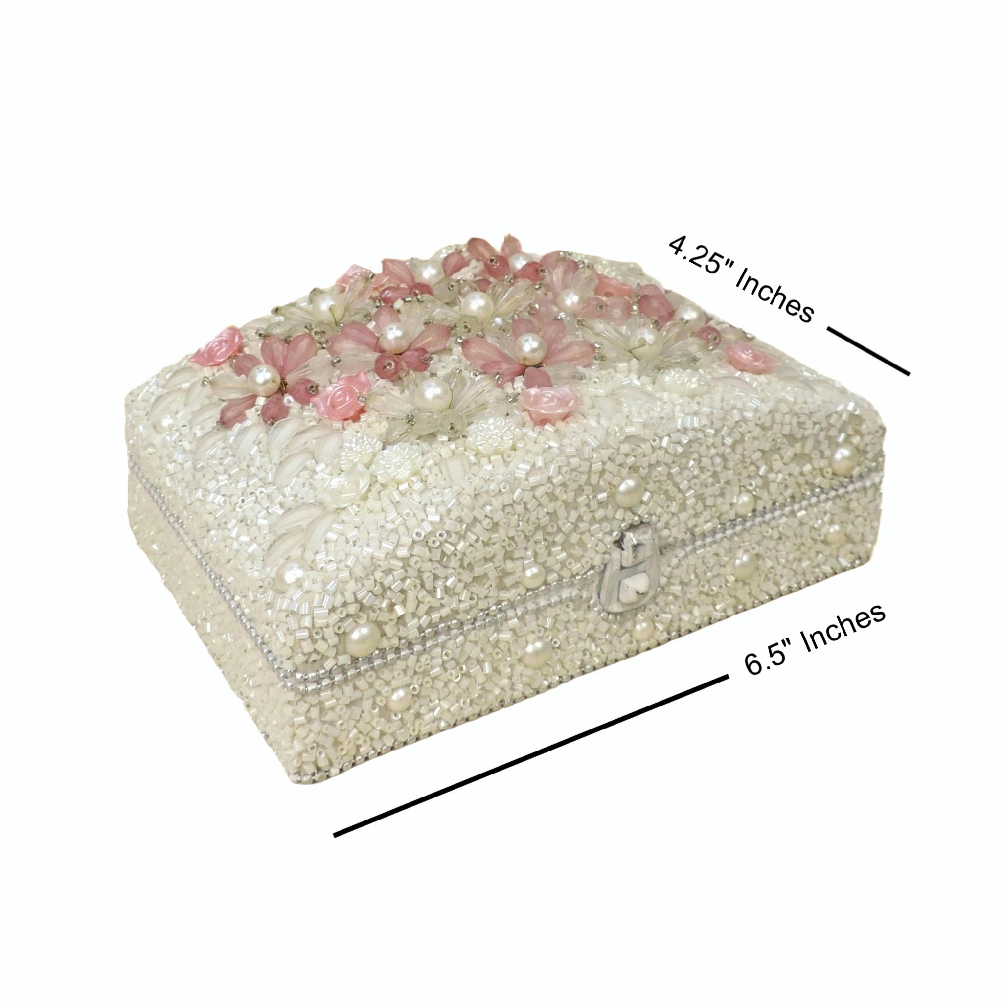 Flora Sparkle Curved Beaded Decor Box in White Pink