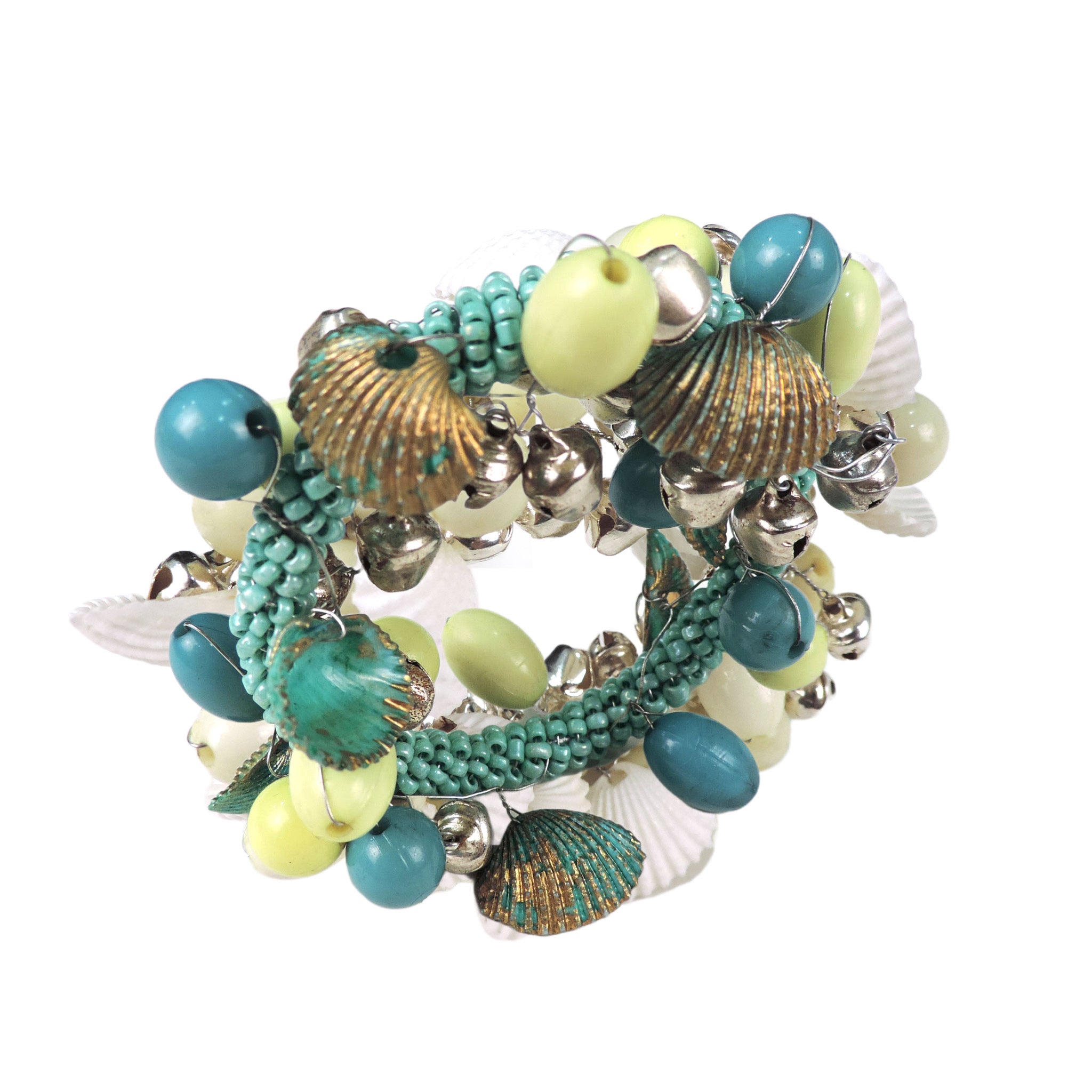 Boho Shell & Bead Napkin Ring in Turquoise, Set of 4