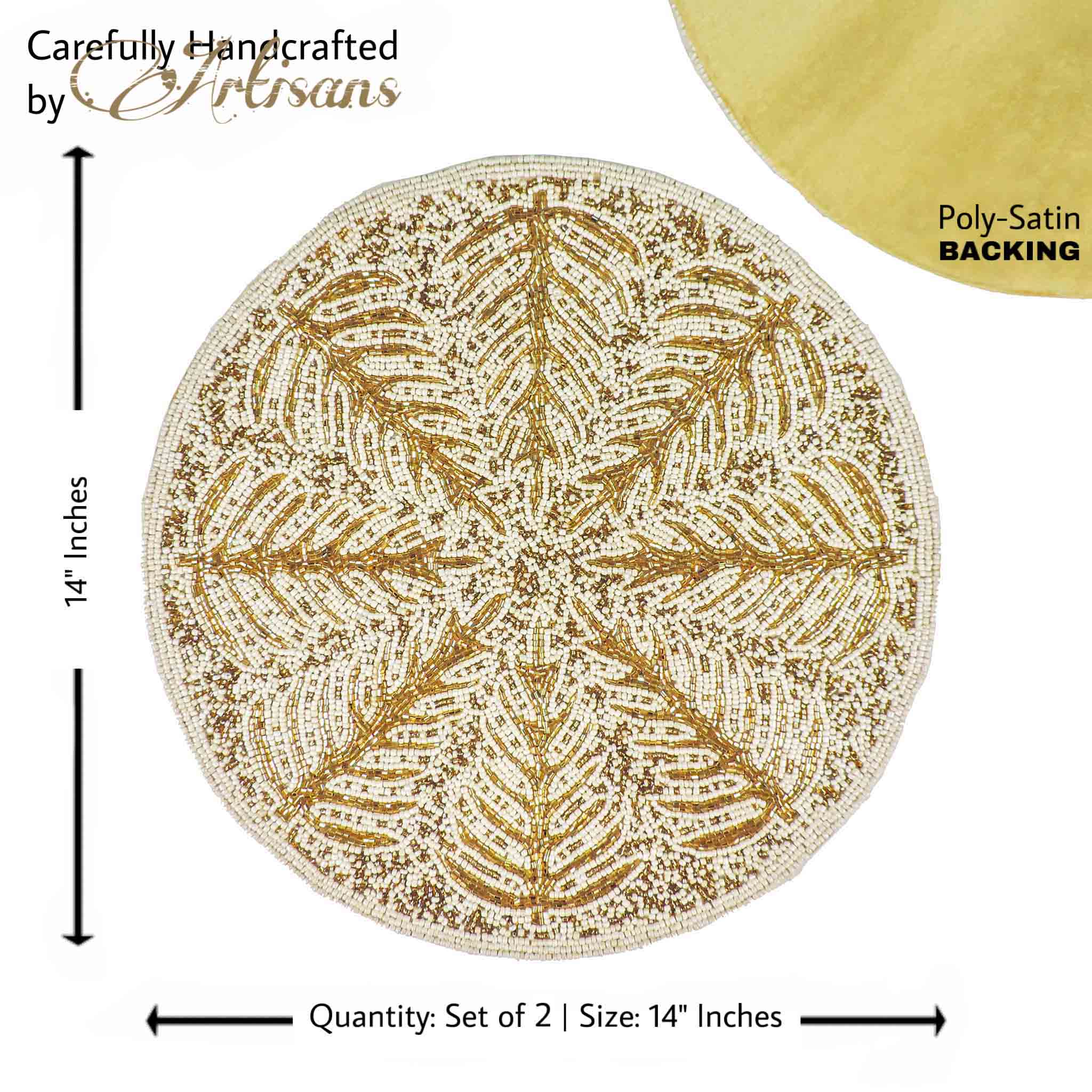 Tree of Life Embroidered Placemat in Cream & Gold, Set of 2