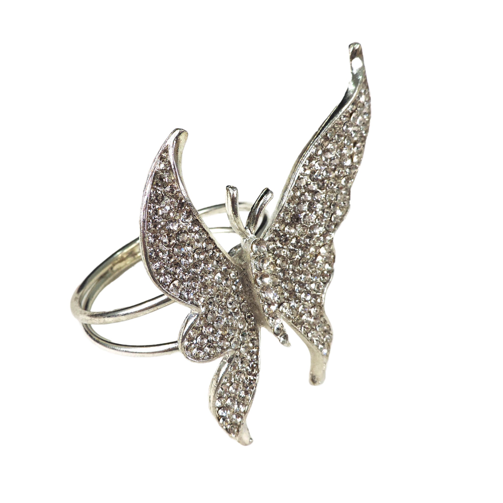 Jeweled Butterfly Napkin Ring in Silver, Set of 4