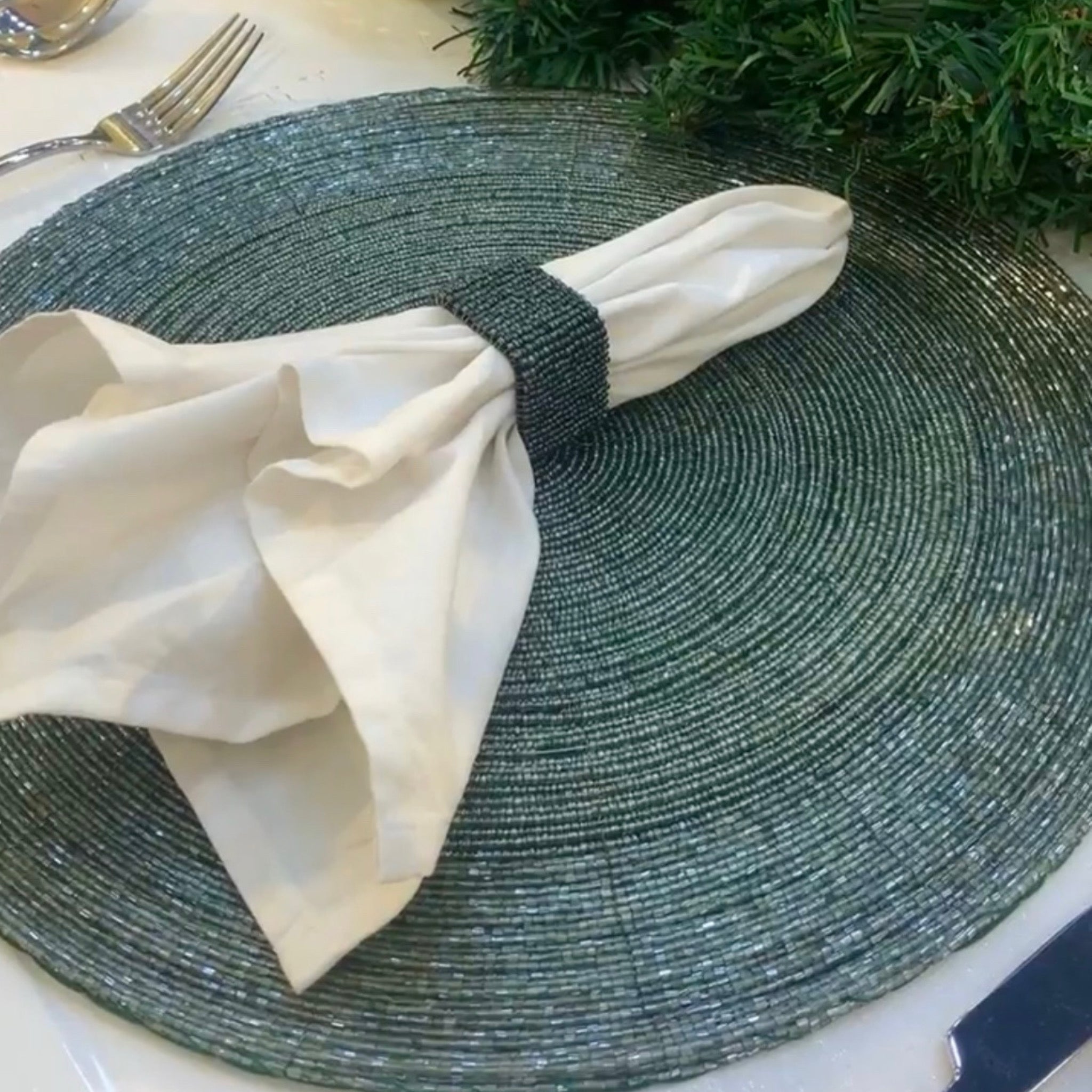 Glass Bead Table Setting for 4 - Olive Green