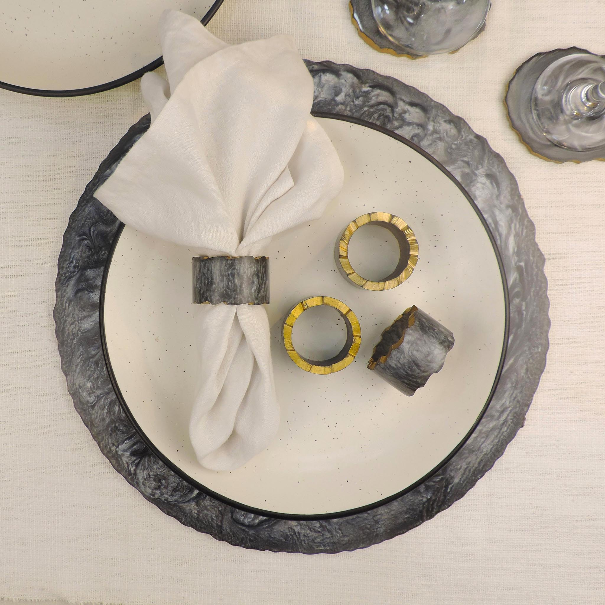 Glamour Napkin Ring in Grey, Set of 4