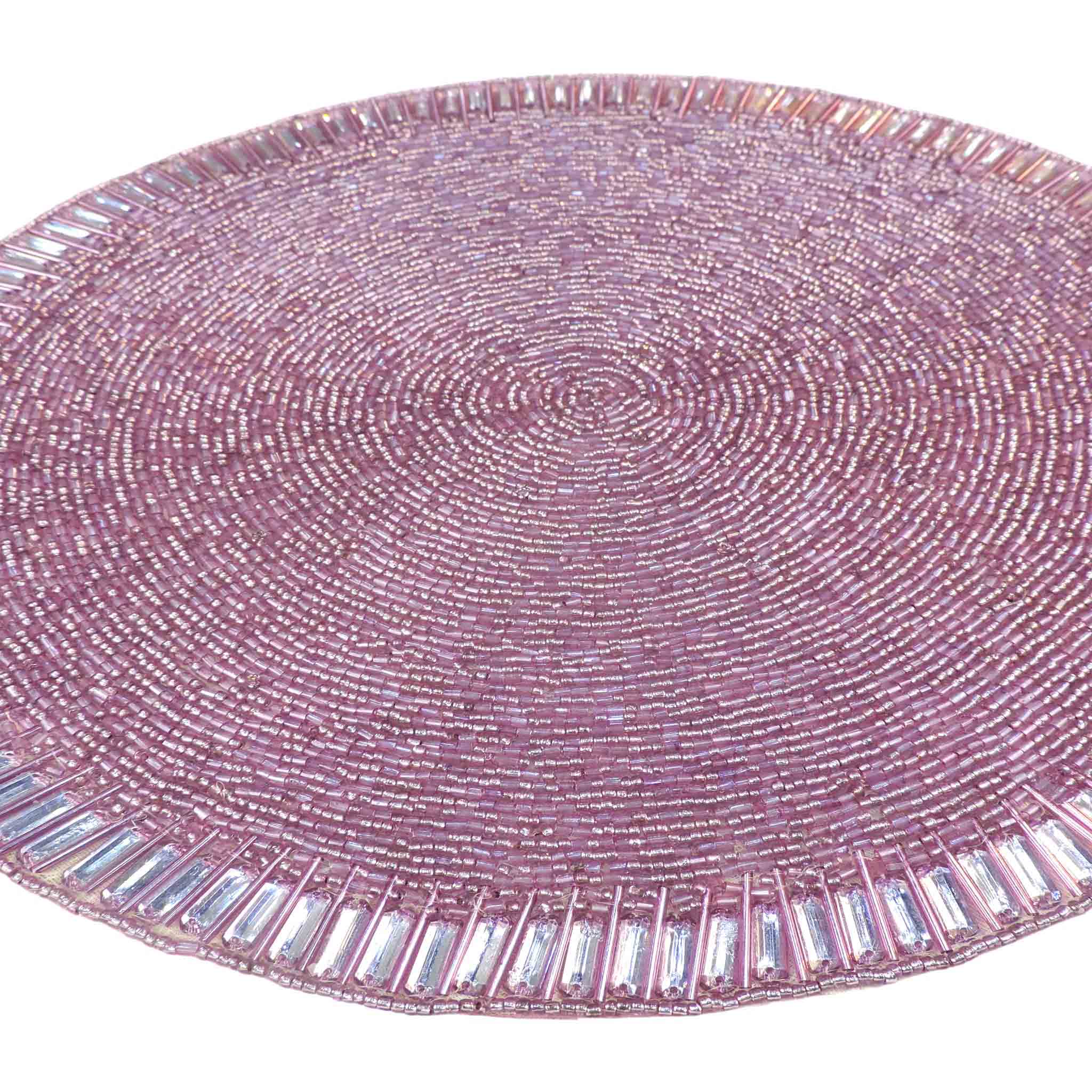 Glam Crystal Bead Embroidered Placemat in Pink, Set of 2/4