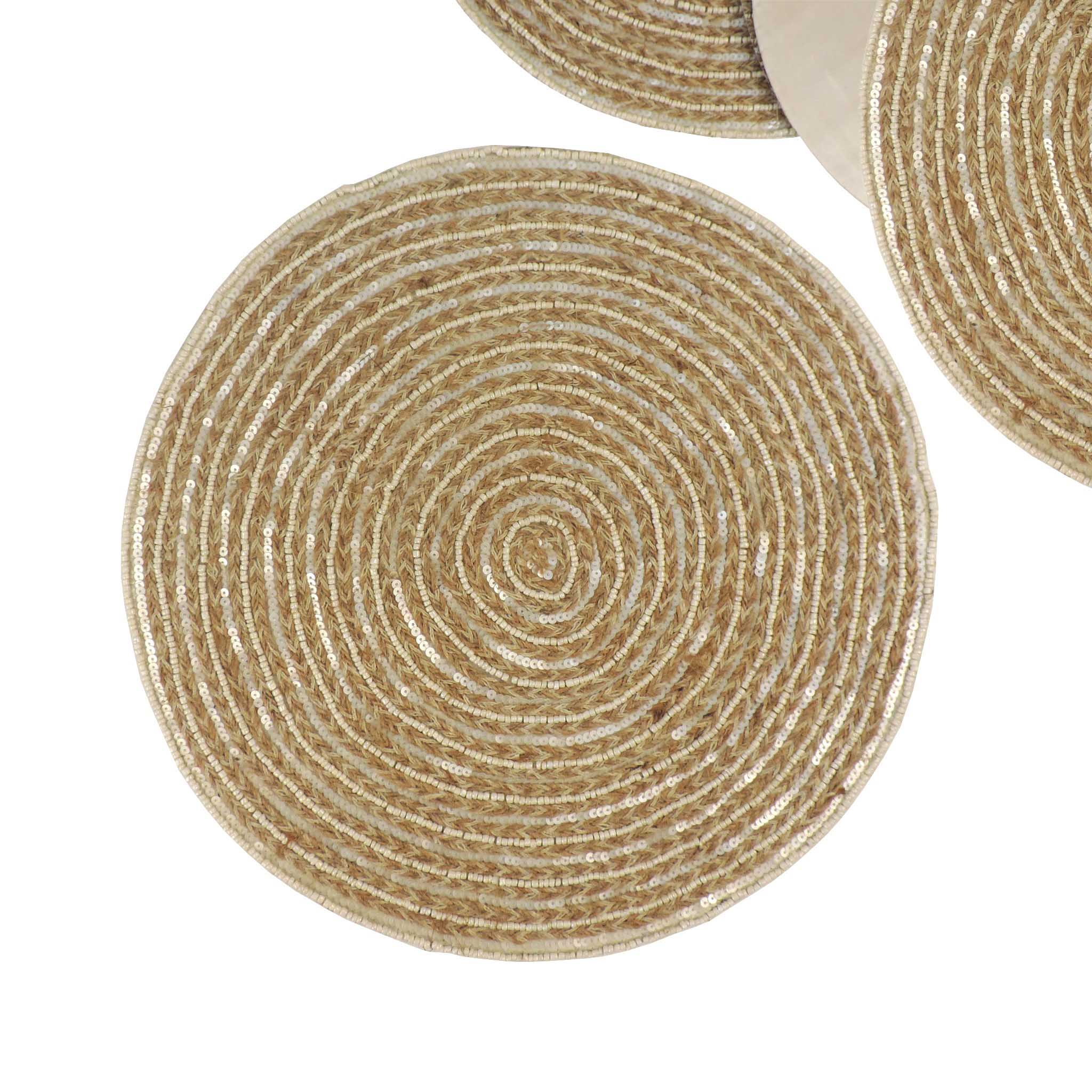 Jute Embroidered Placemat in Beige, Set of 2/4