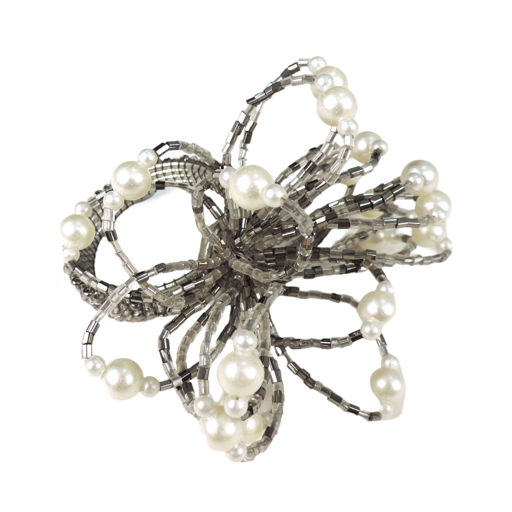 Pearl Flower Napkin Ring in Smoke, Set of 4