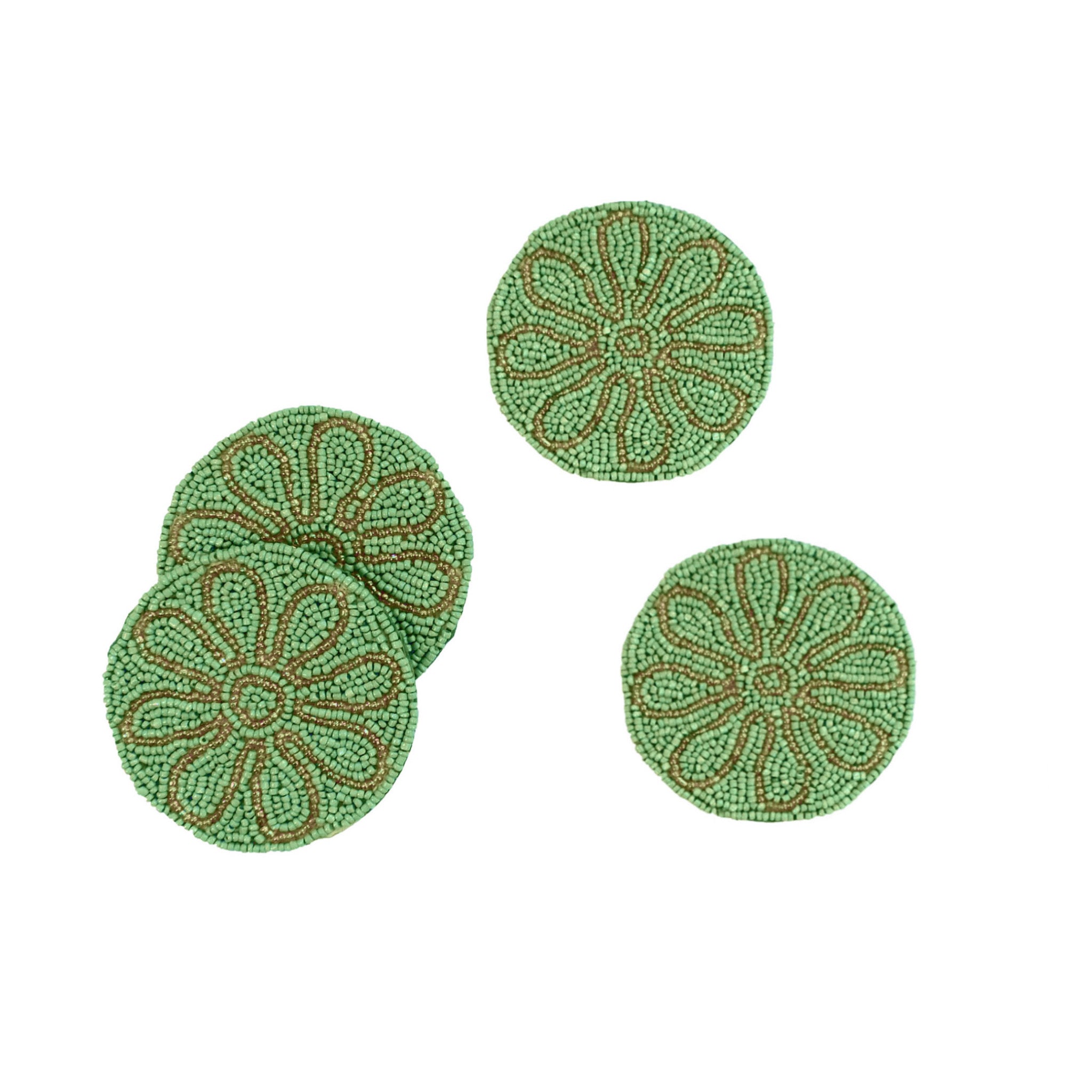 Petal Impressions Beaded Coaster in Pale Green, Set of 4