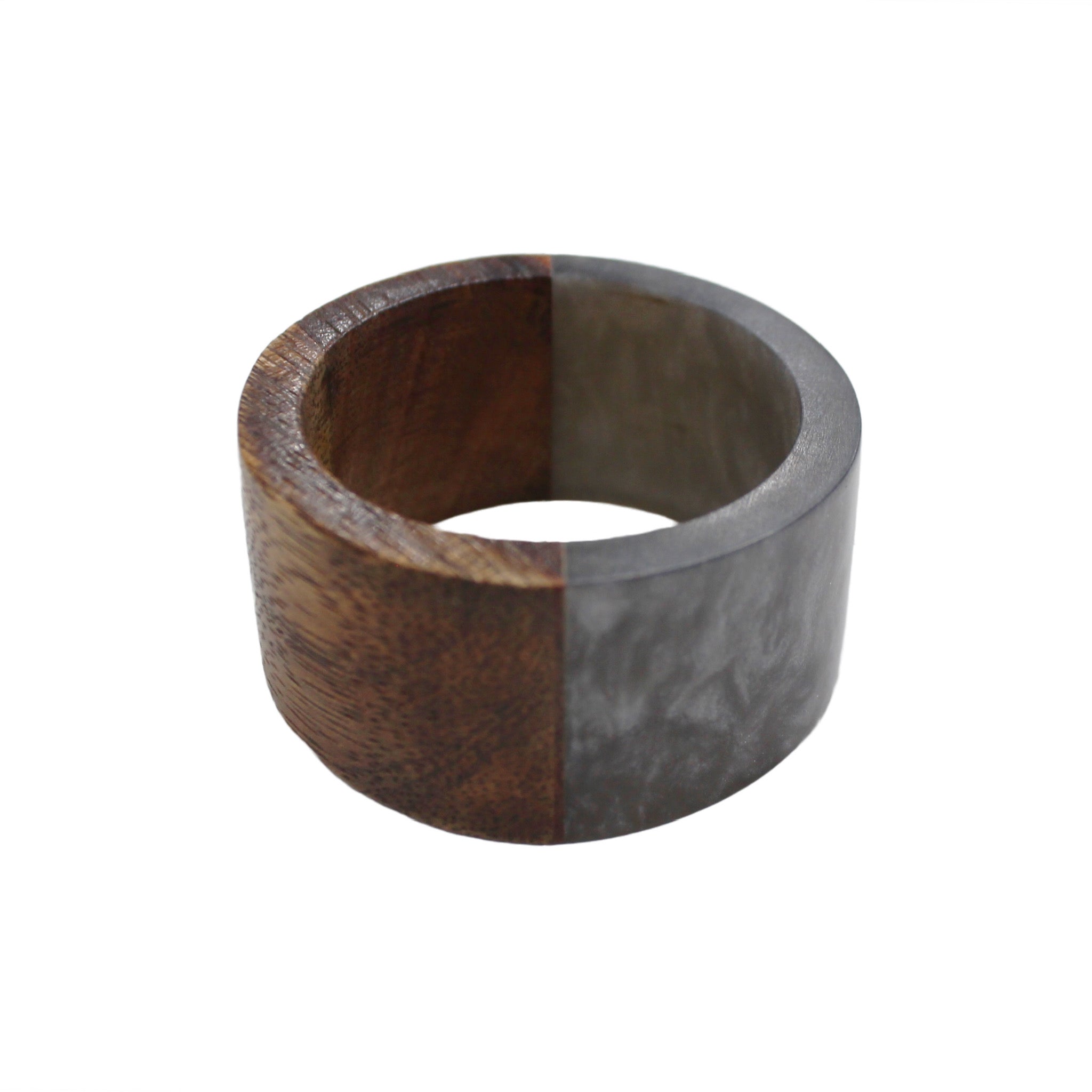 Mango Wood Round Napkin Ring in Grey, Set of 4