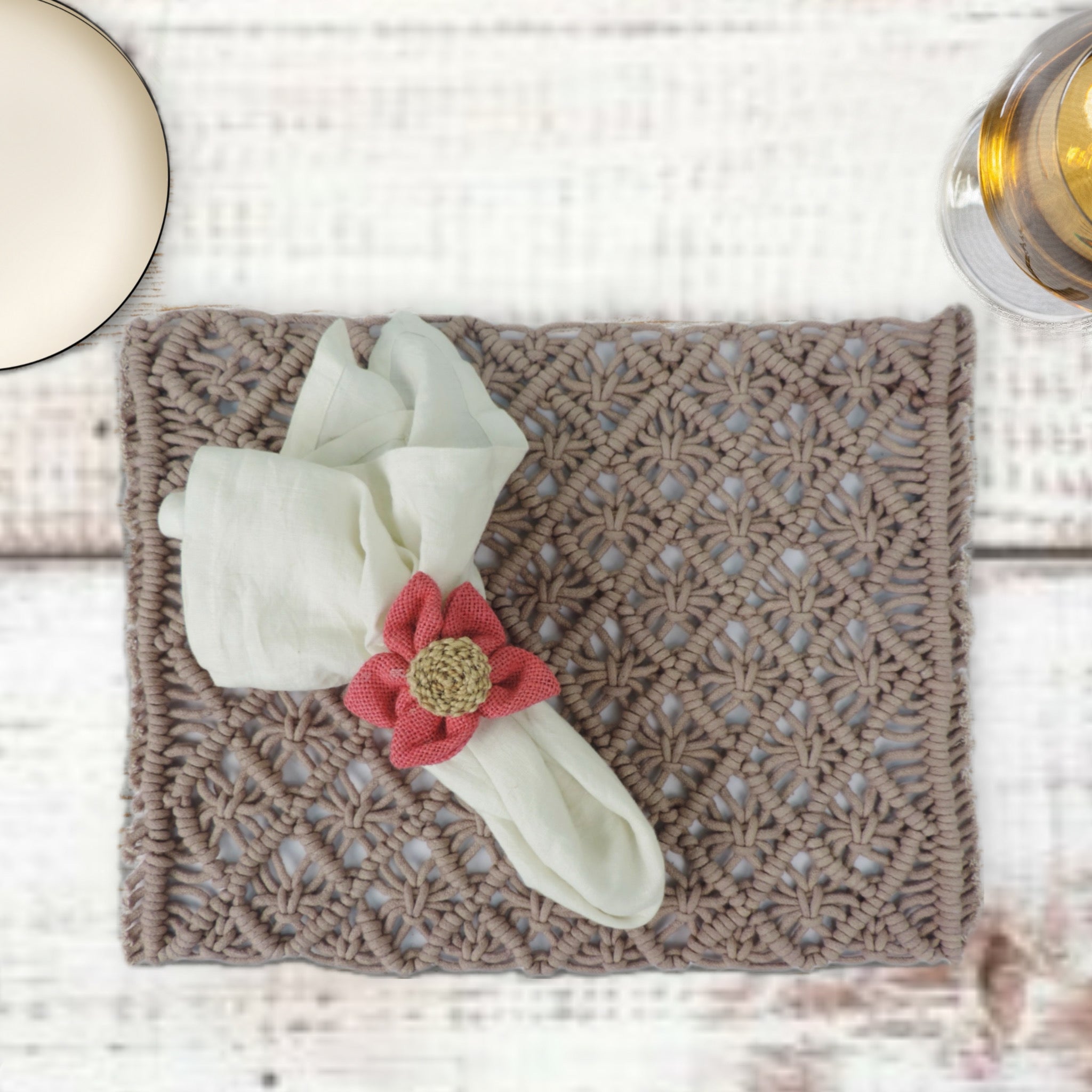 Macrame Table Setting for 4 - Beige