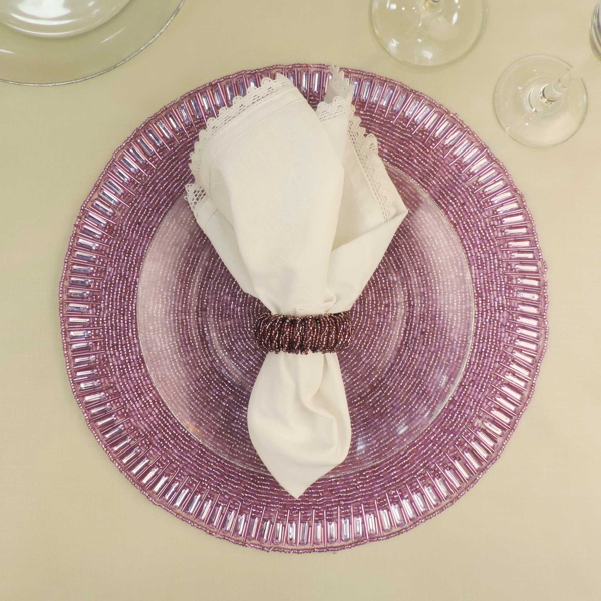 Glam Crystal Glass Bead Embroidered Placemat<br>Color: Pink<br>Set of 2/4<br>Size: 14" Round