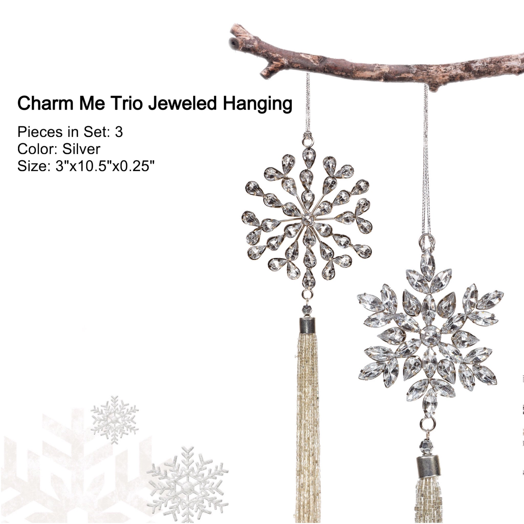 Silver Jeweled Christmas Tree Ornament, Set of 3