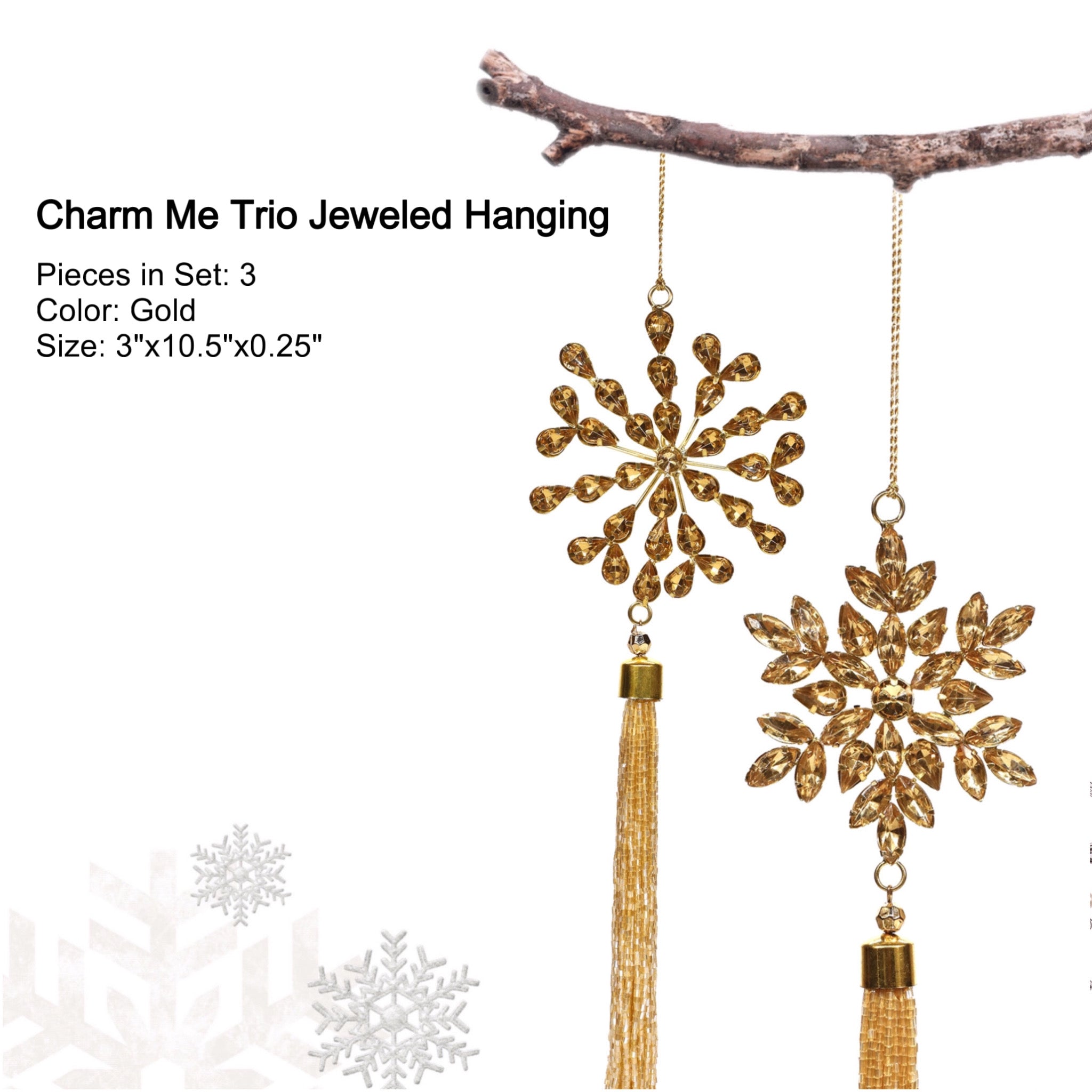 Gold Jeweled Christmas Tree Ornament, Set of 3