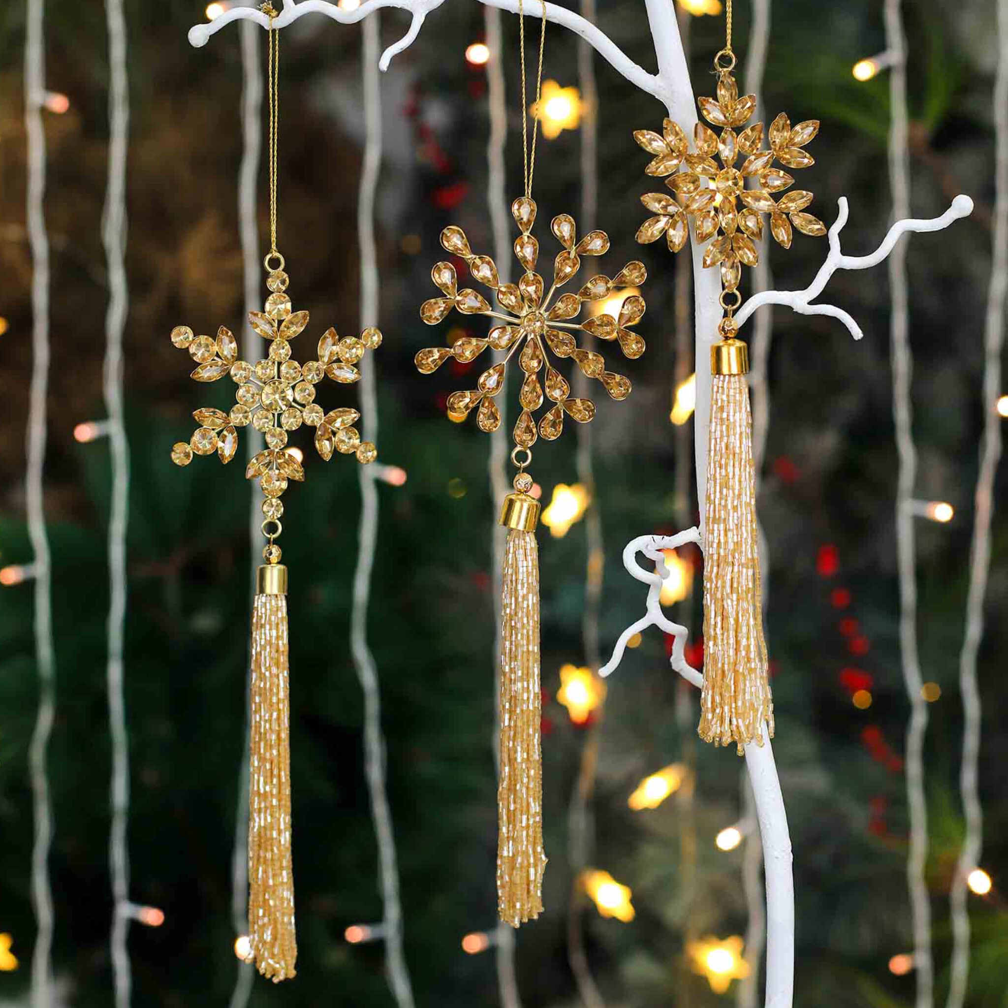 Gold Jeweled Christmas Tree Ornament, Set of 3