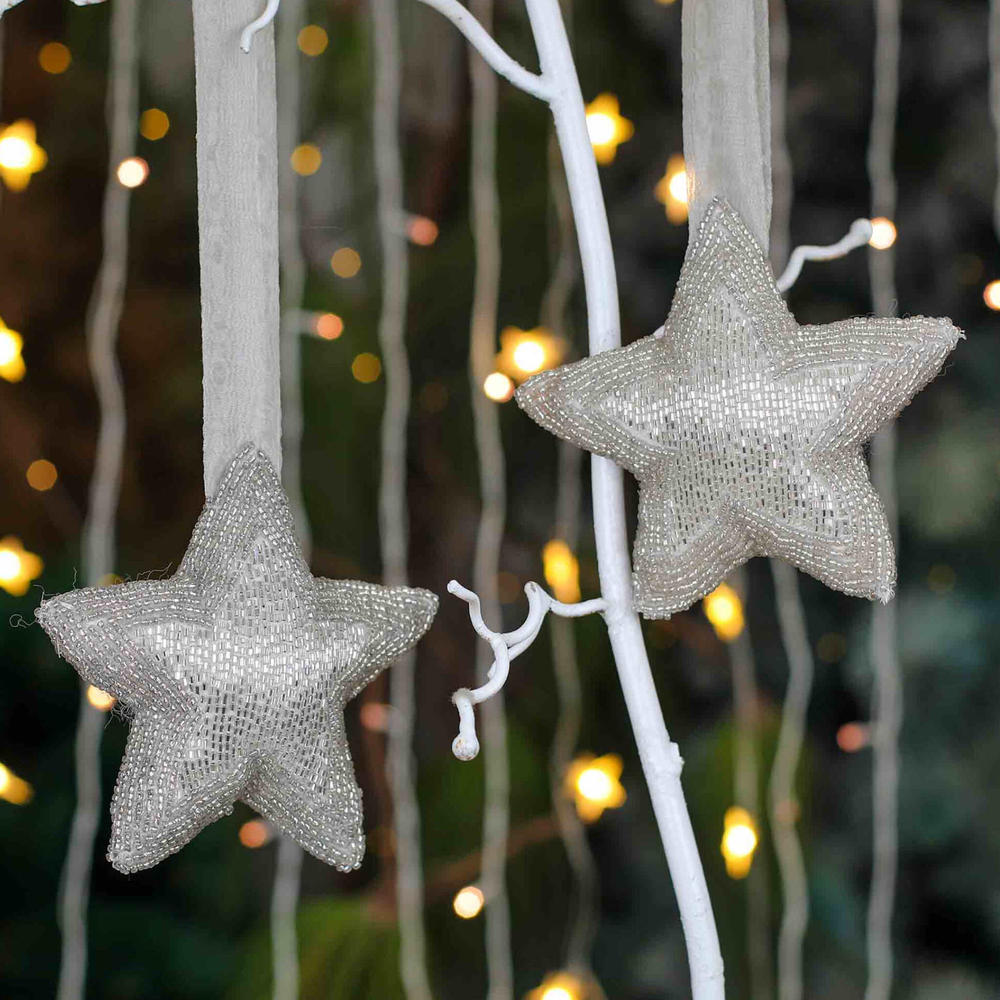 Felt Star Christmas Ornament in Silver, Set of 2