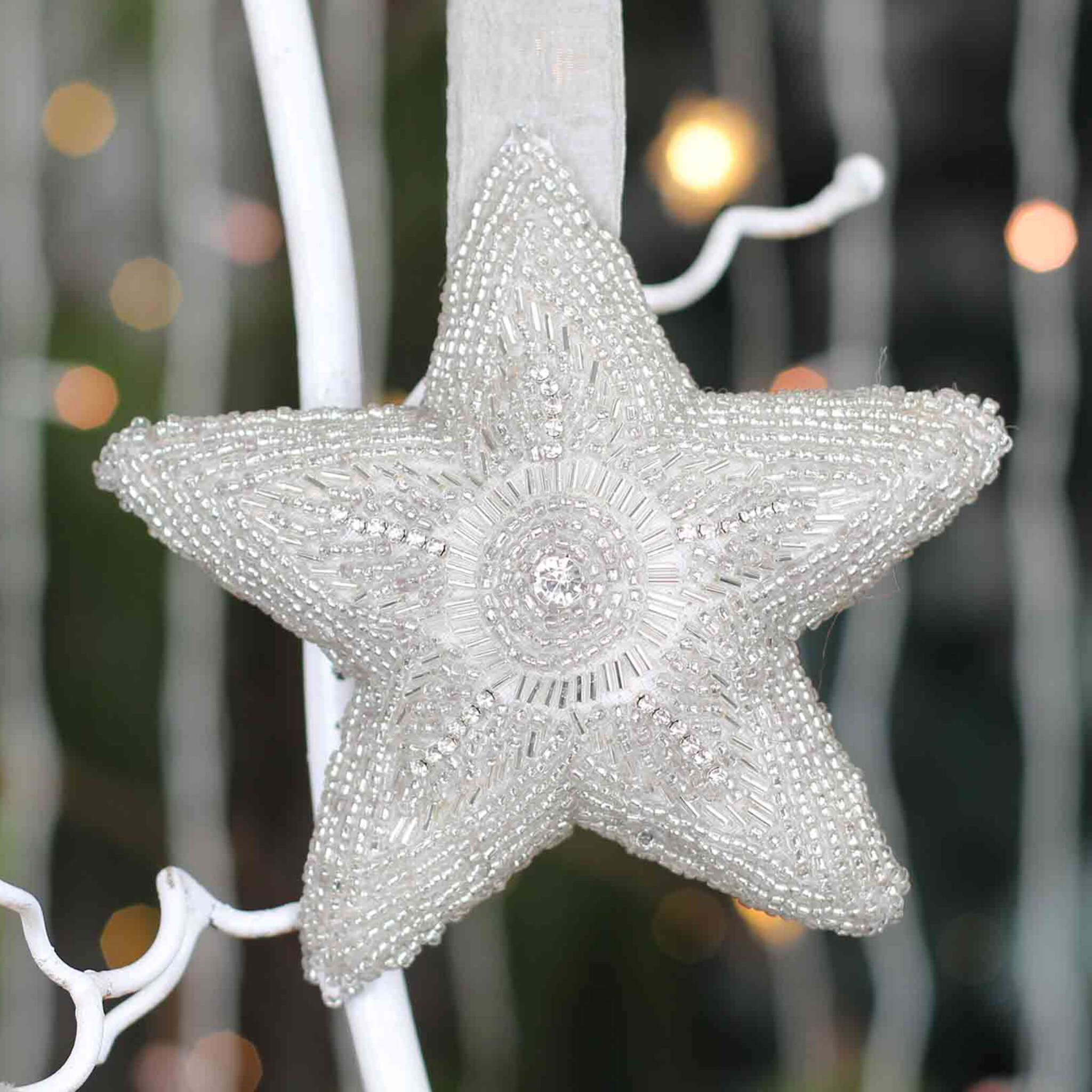 Felt Star Heart Christmas Ornament in Silver, Set of 2