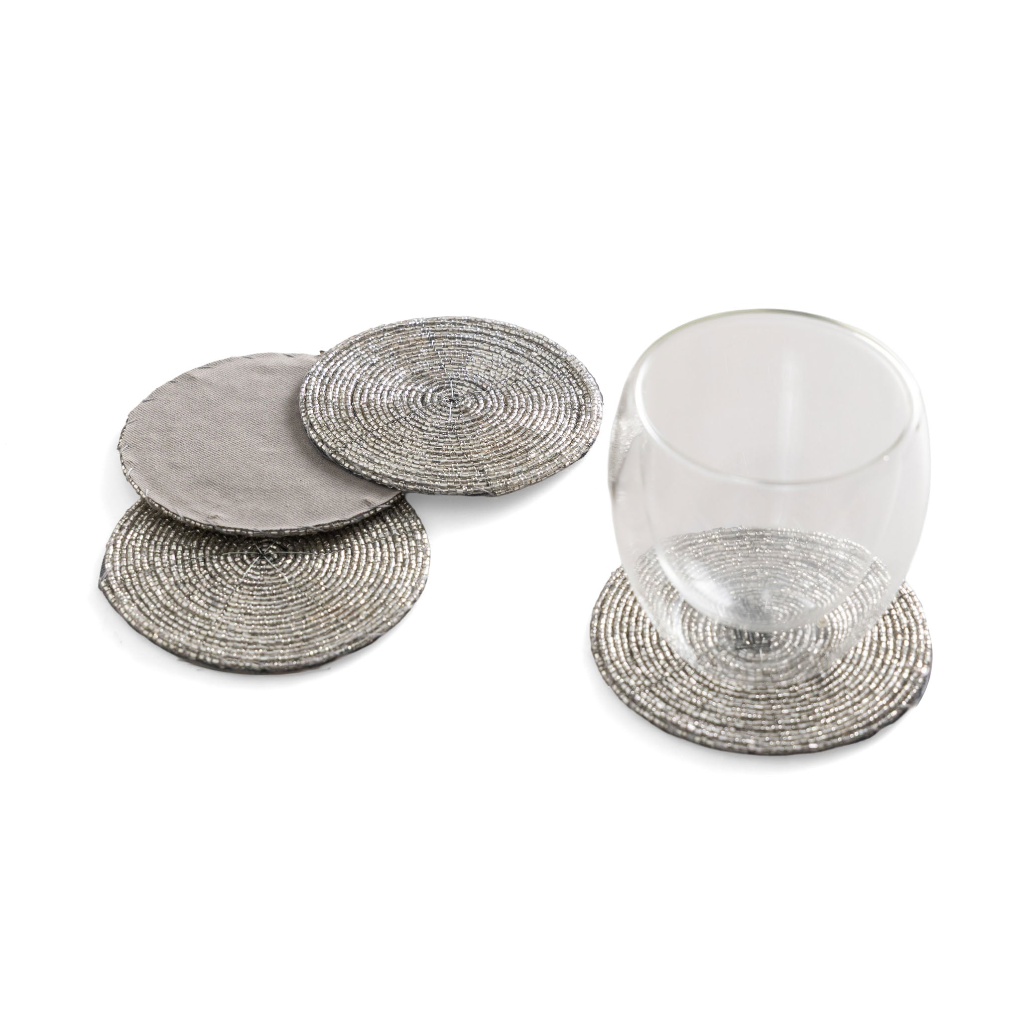 Glass Bead Coaster in Silver, Set of 4