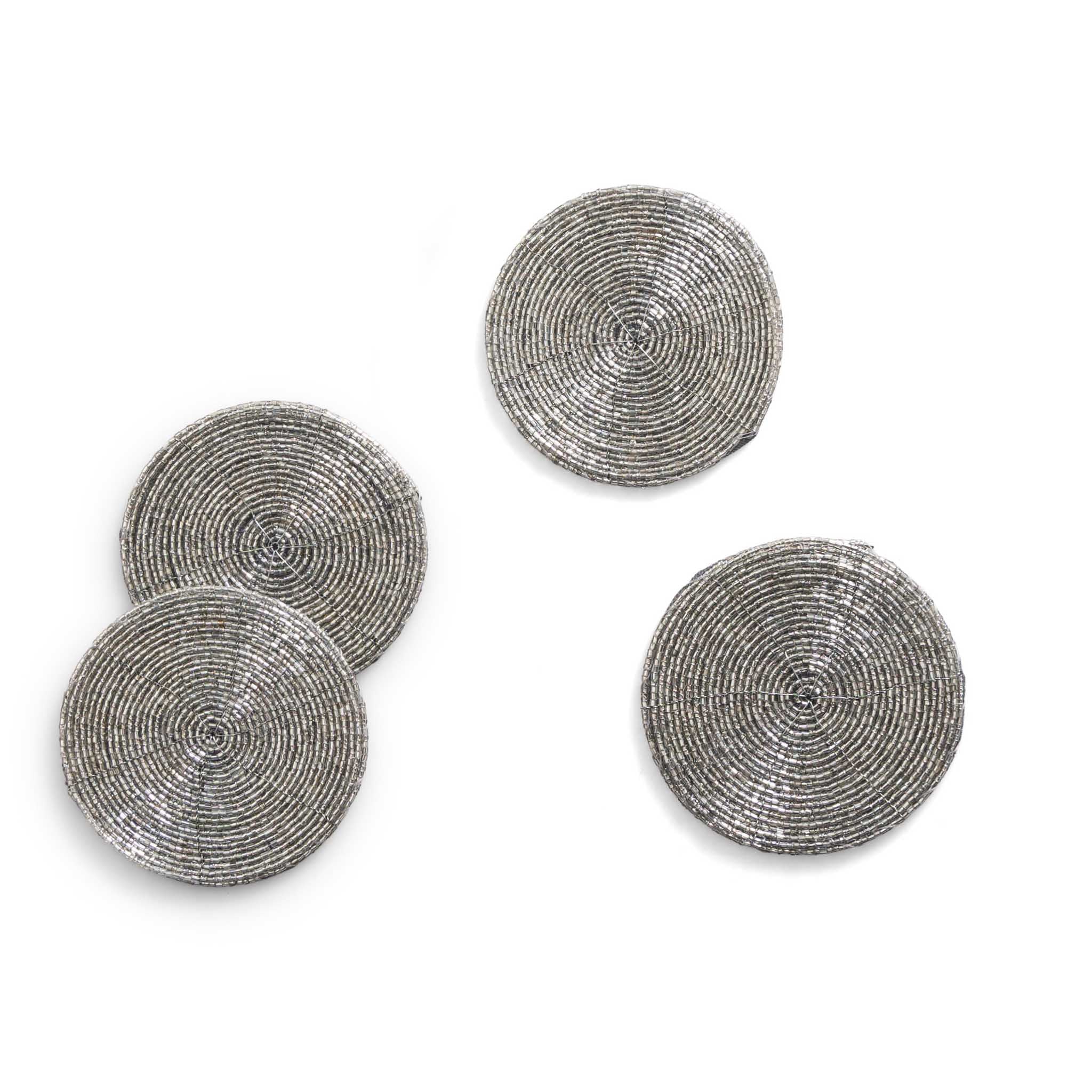 Glass Bead Coaster in Silver, Set of 4