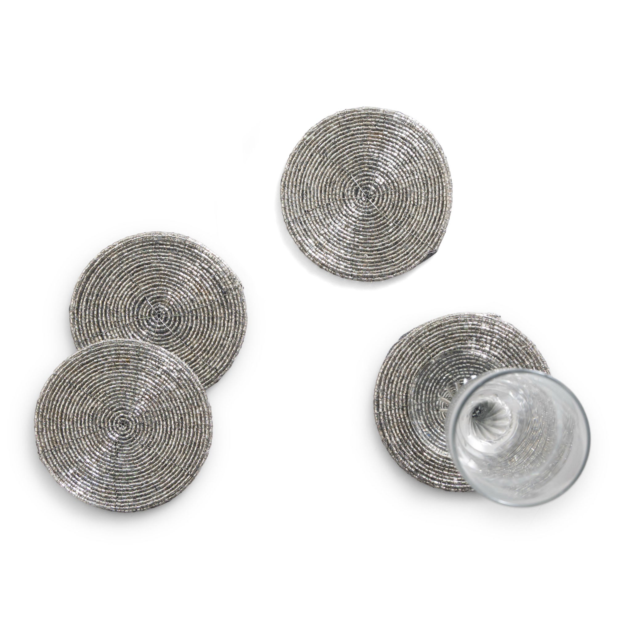 Glass Bead Coaster in Silver, Set of 4