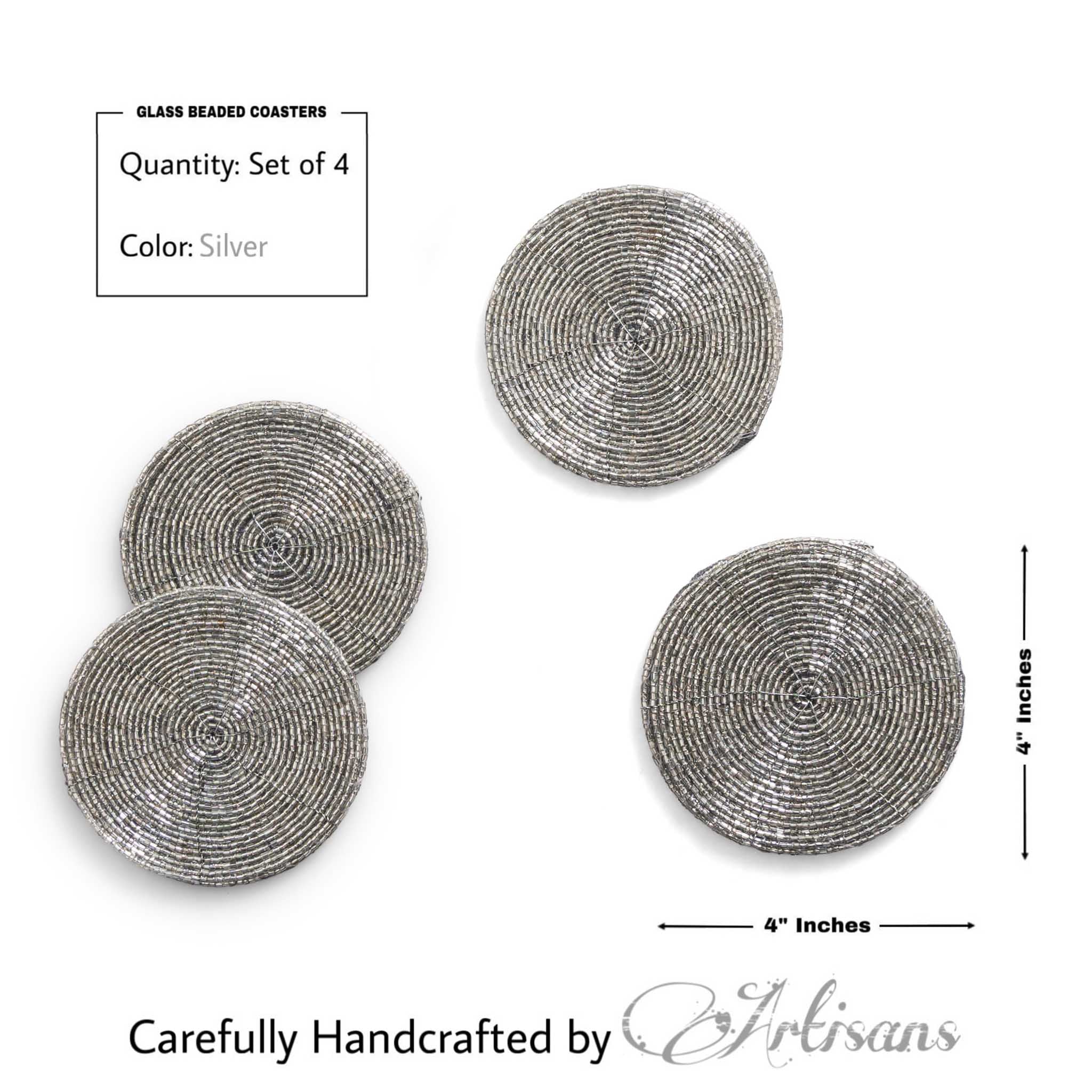 Glass Bead Coaster in Silver, Set of 4