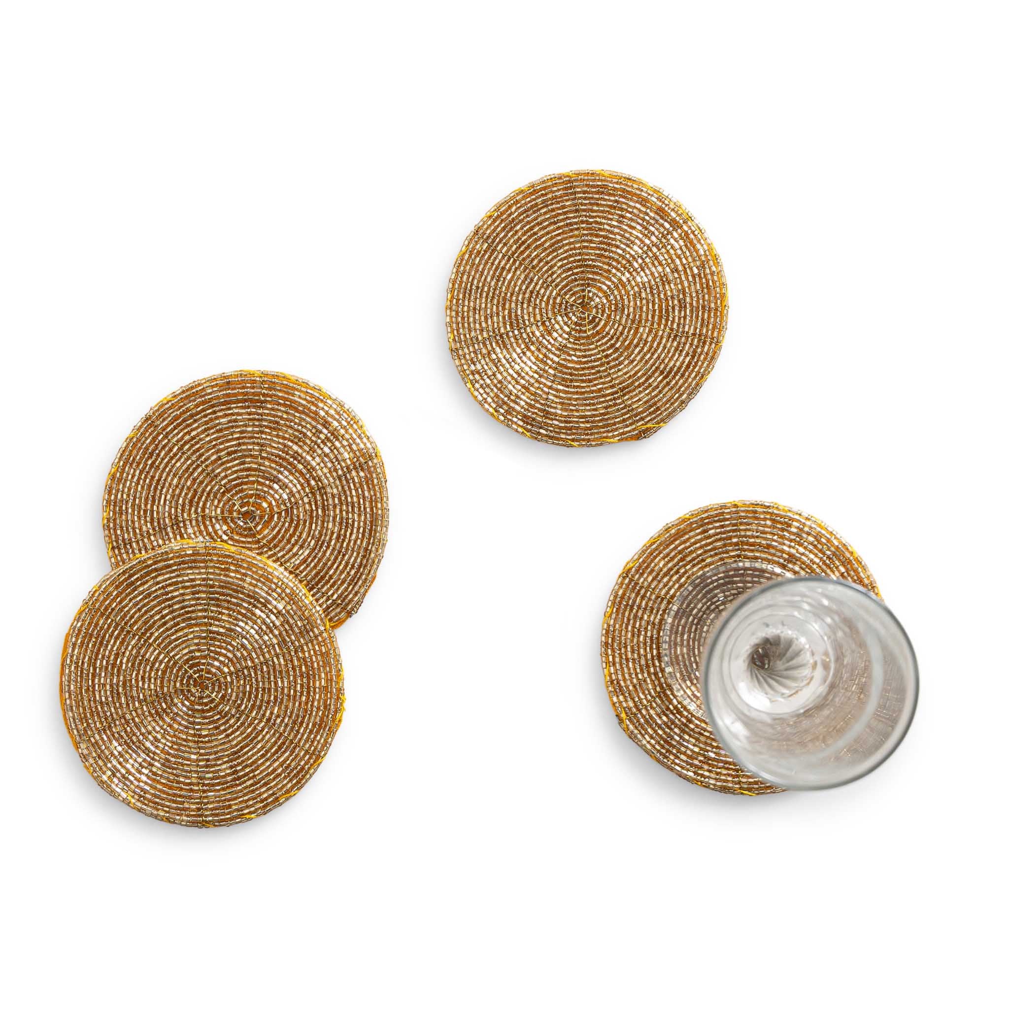 Glass Bead Coaster in Gold, Set of 4