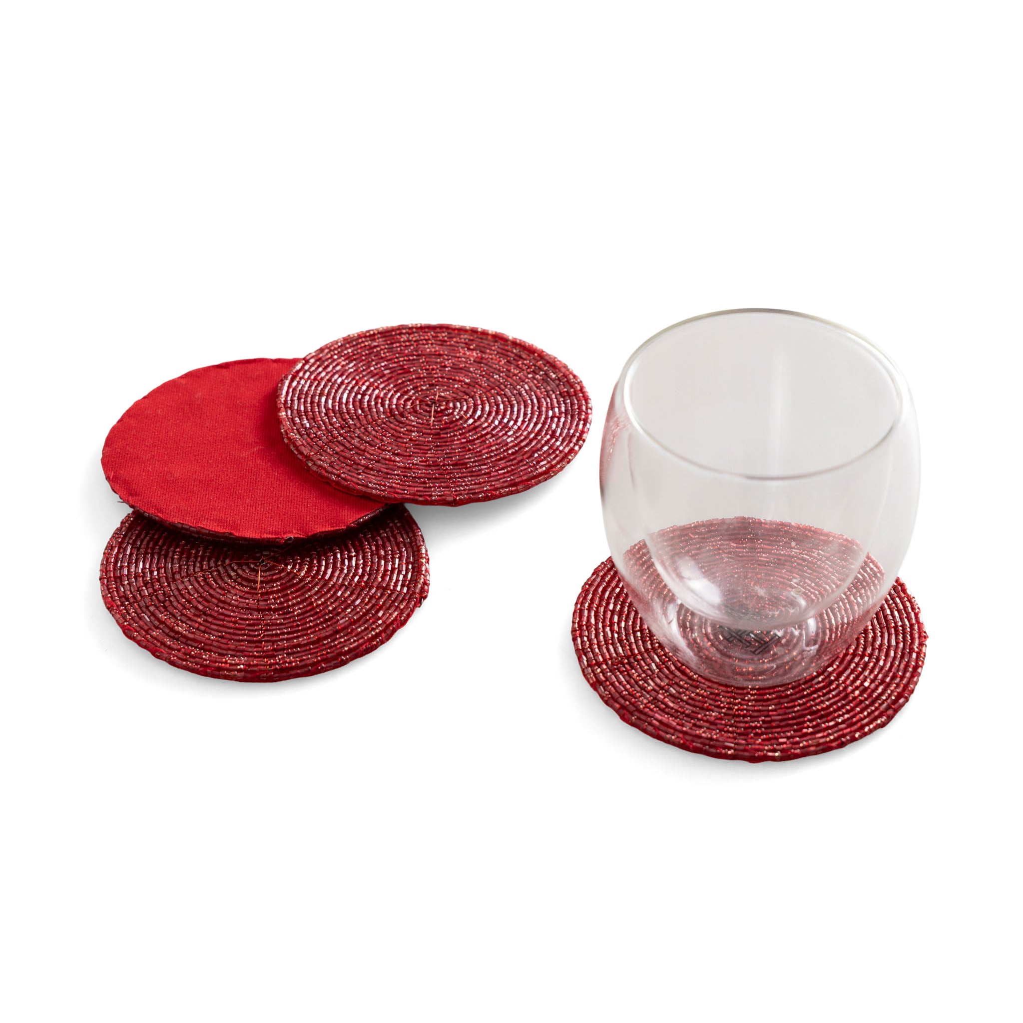 Glass Bead Coaster in Red, Set of 4