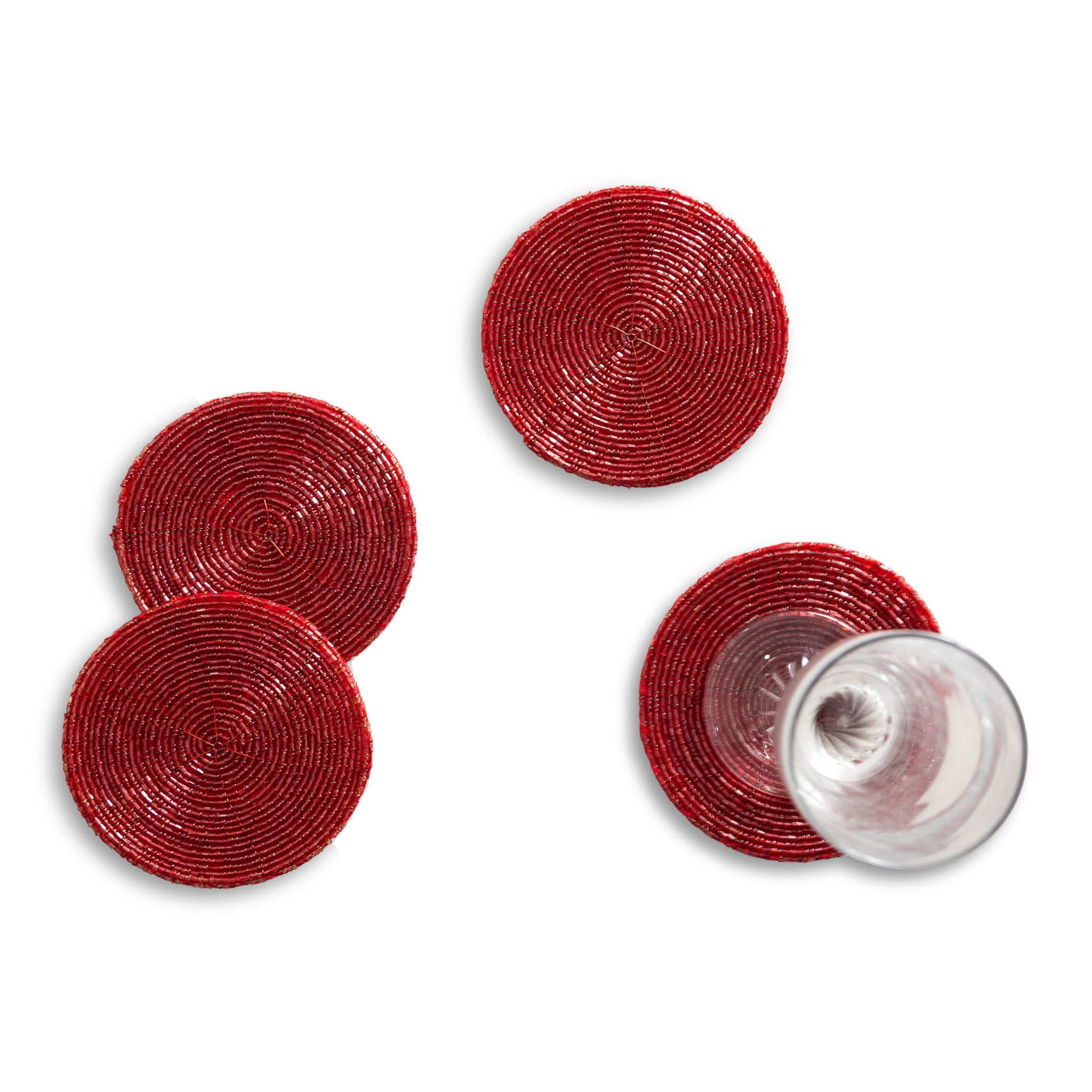 Glass Bead Coaster in Red, Set of 4