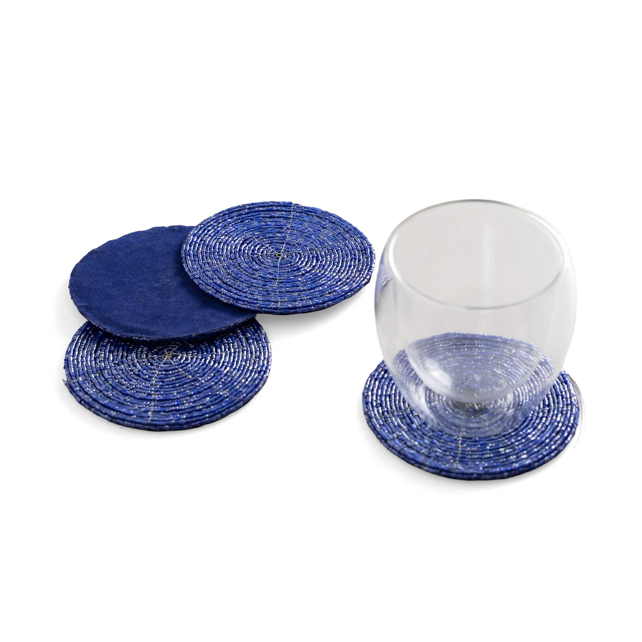 Glass Bead Coaster in Blue, Set of 4