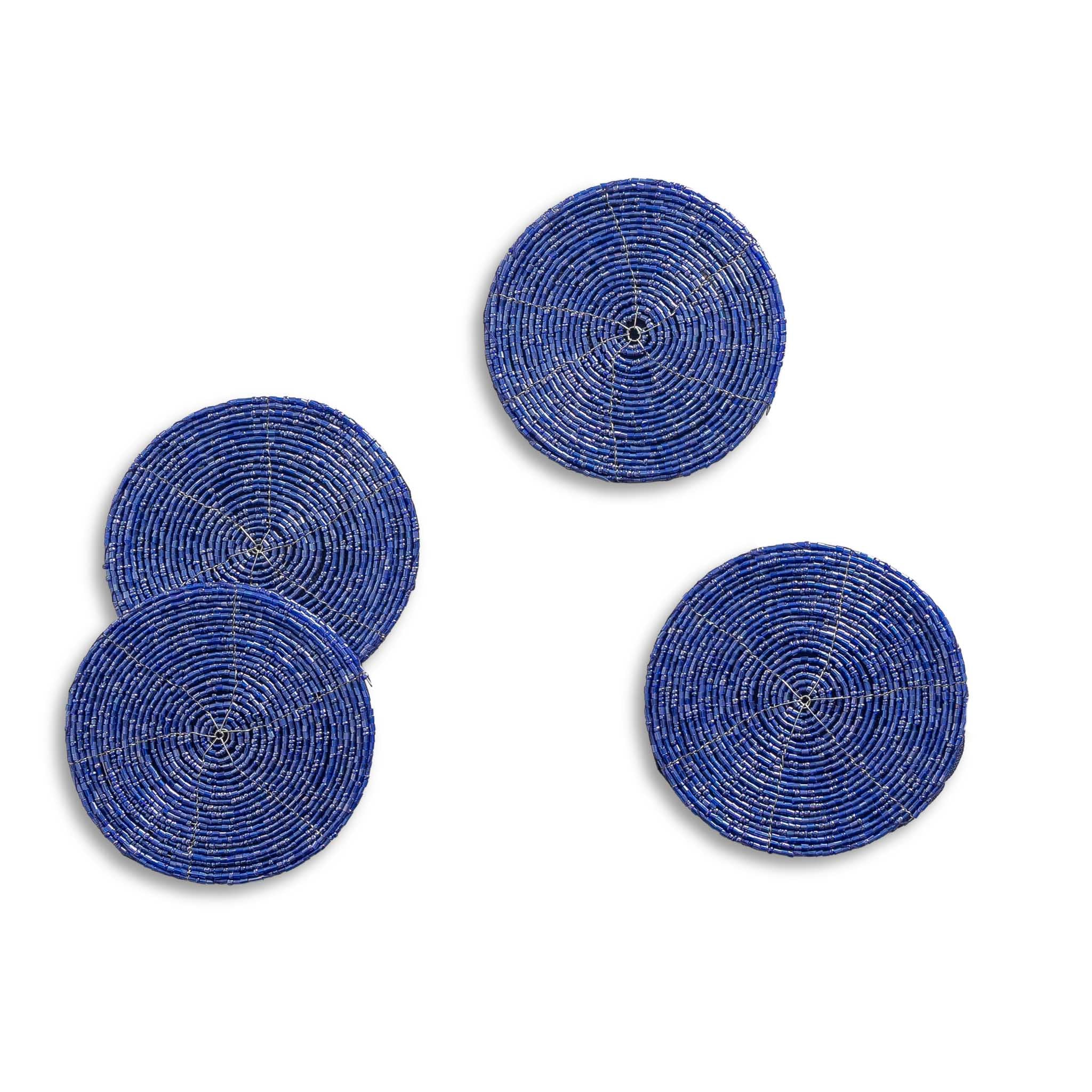 Glass Bead Coaster in Blue, Set of 4