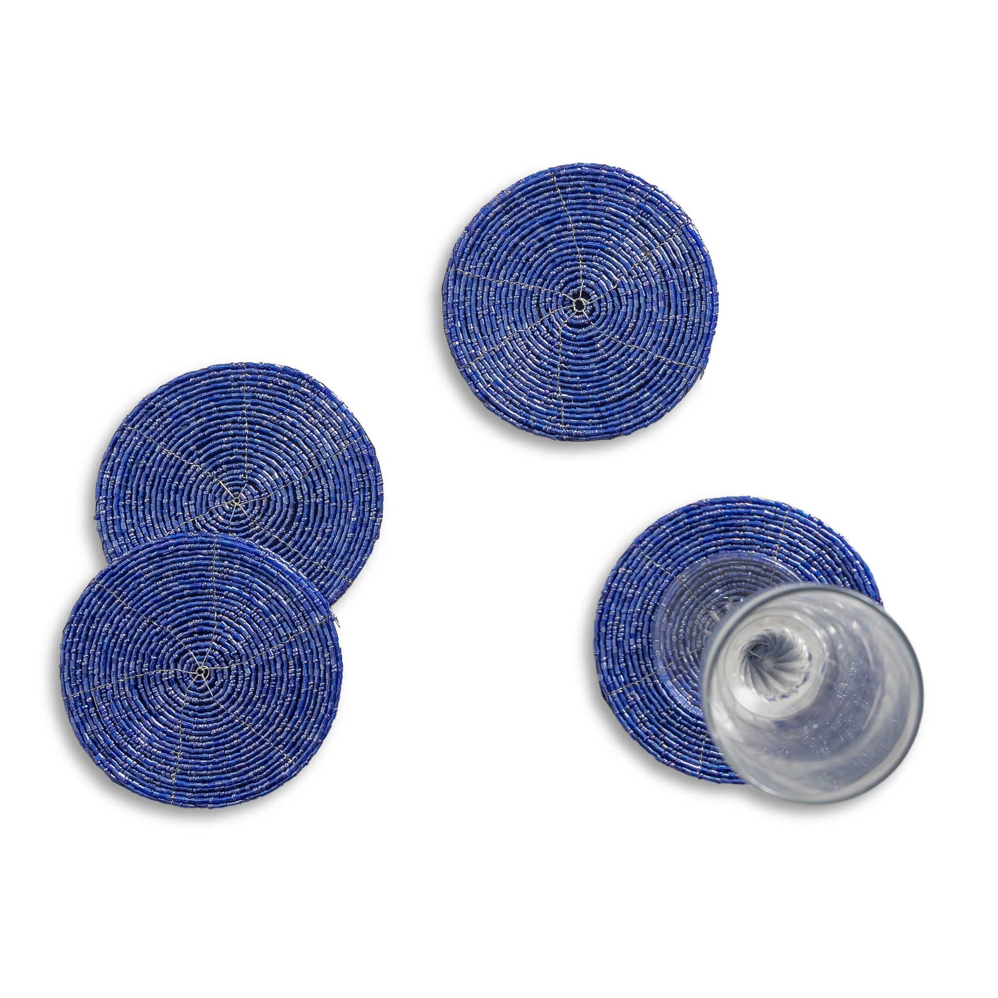 Glass Bead Coaster in Blue, Set of 4