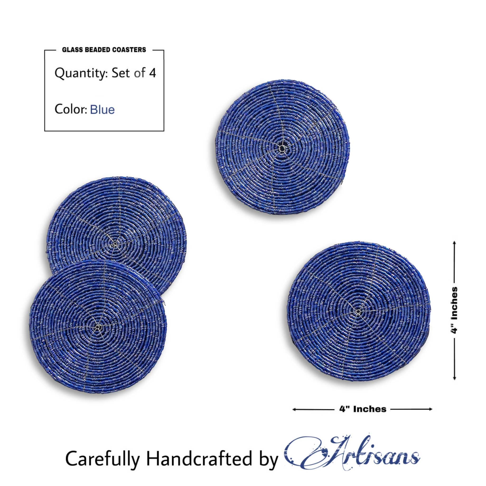Glass Bead Coaster in Blue, Set of 4