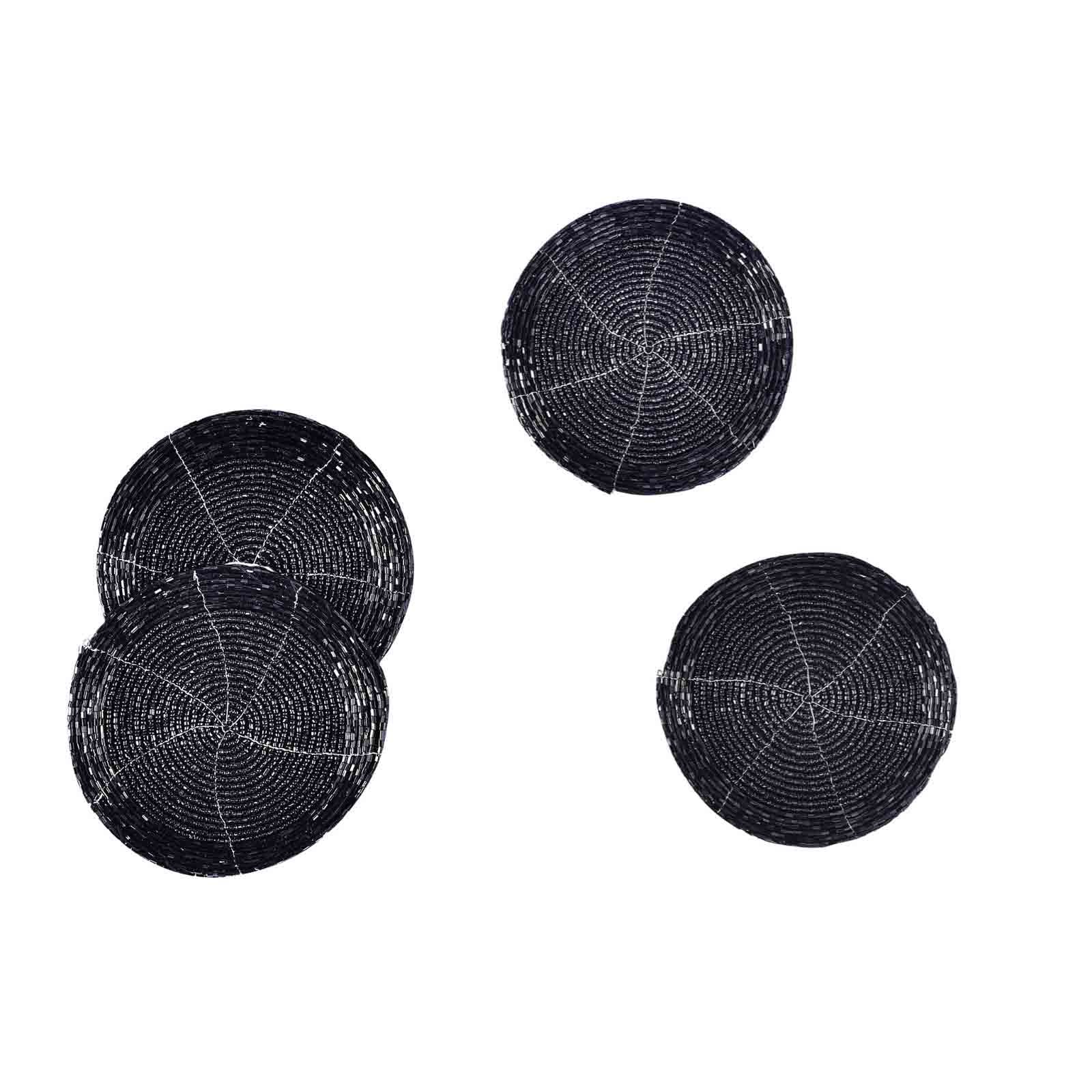 Glass Bead Coaster in Black, Set of 4