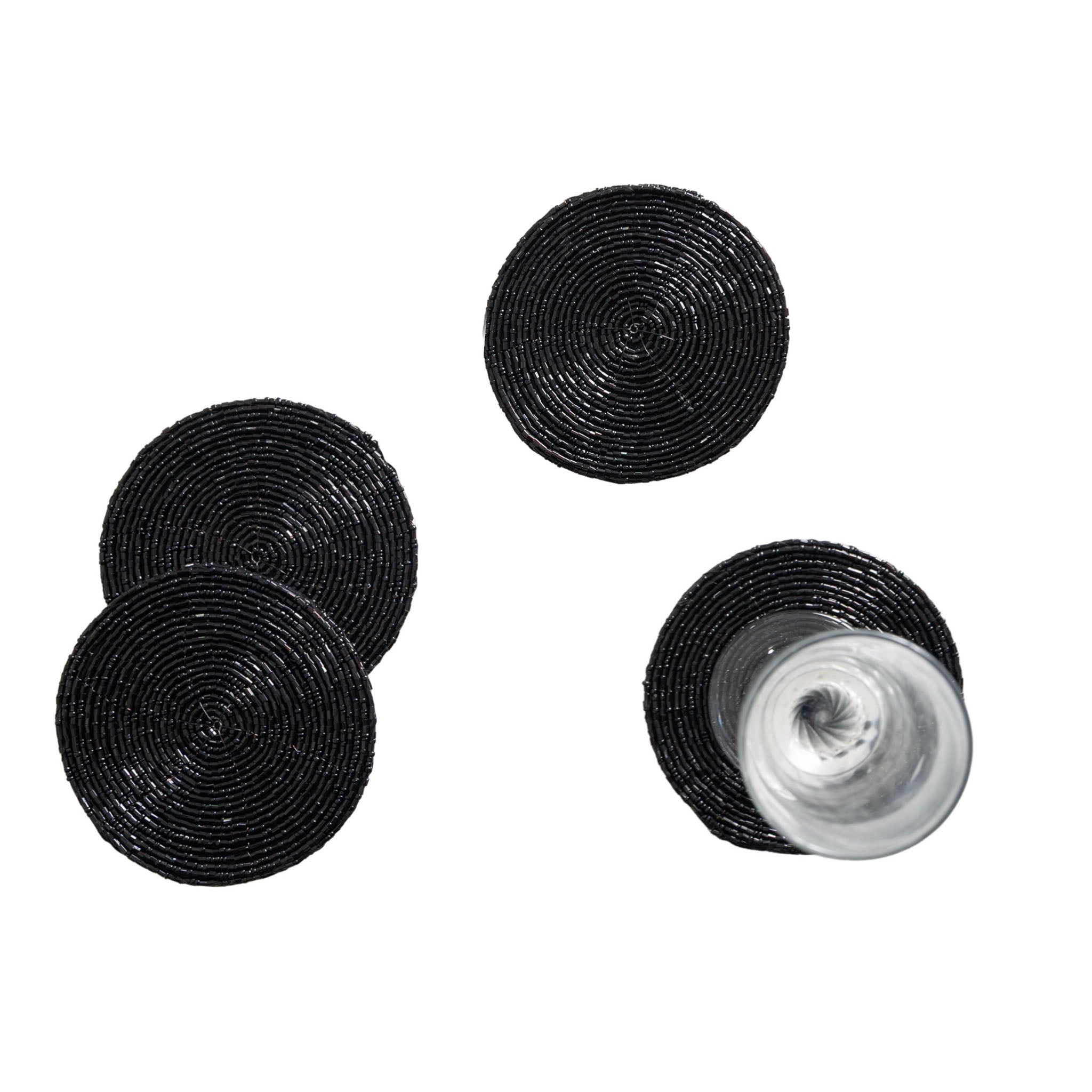 Glass Bead Coaster in Black, Set of 4