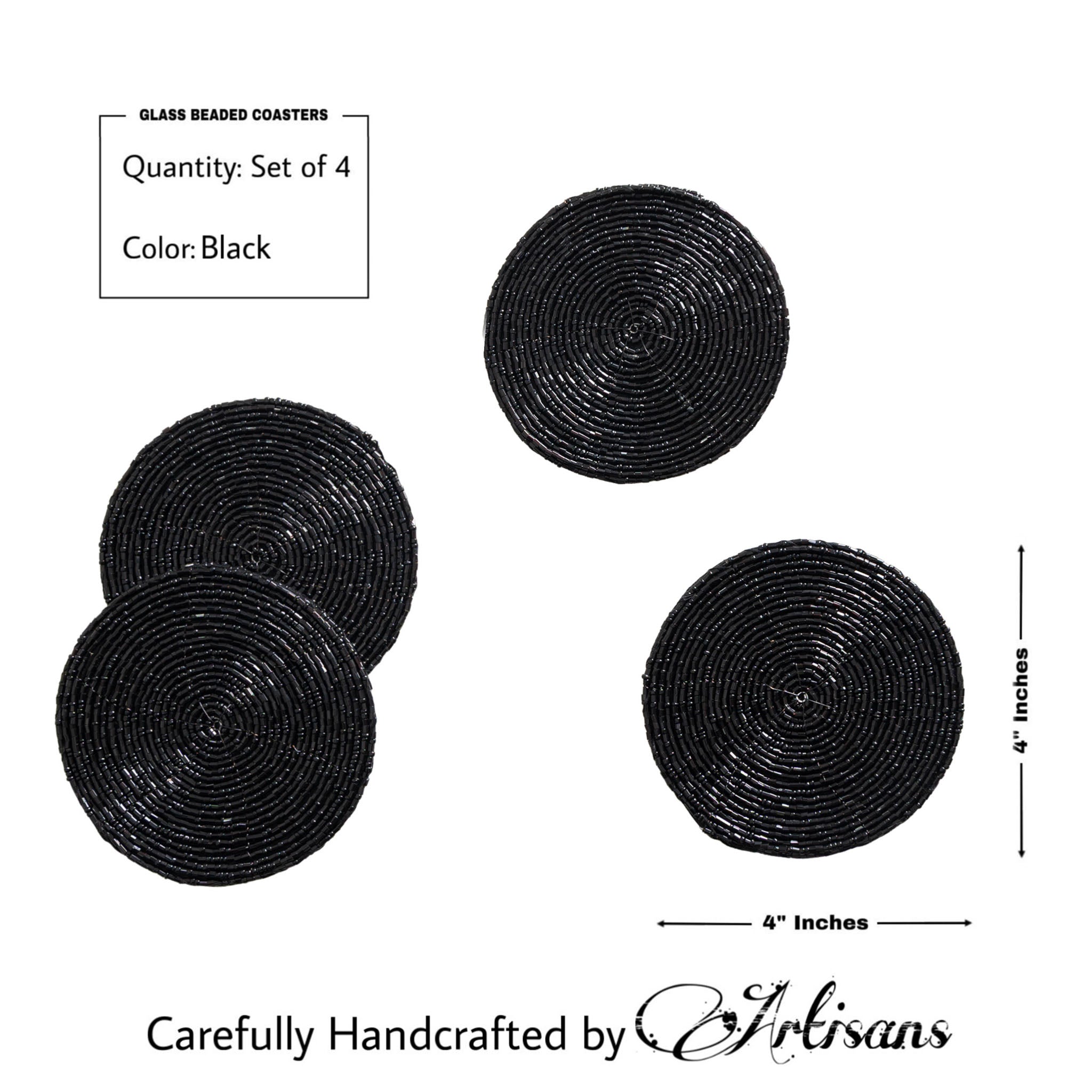 Glass Bead Coaster in Black, Set of 4