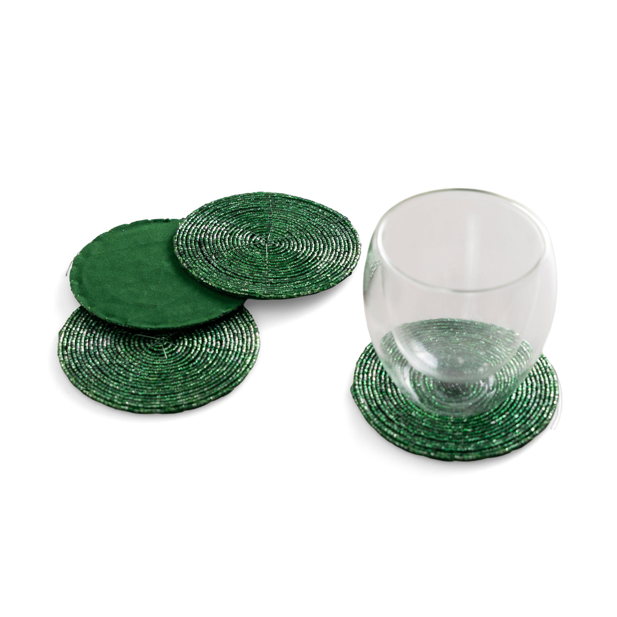 Glass Bead Coaster in Green, Set of 4