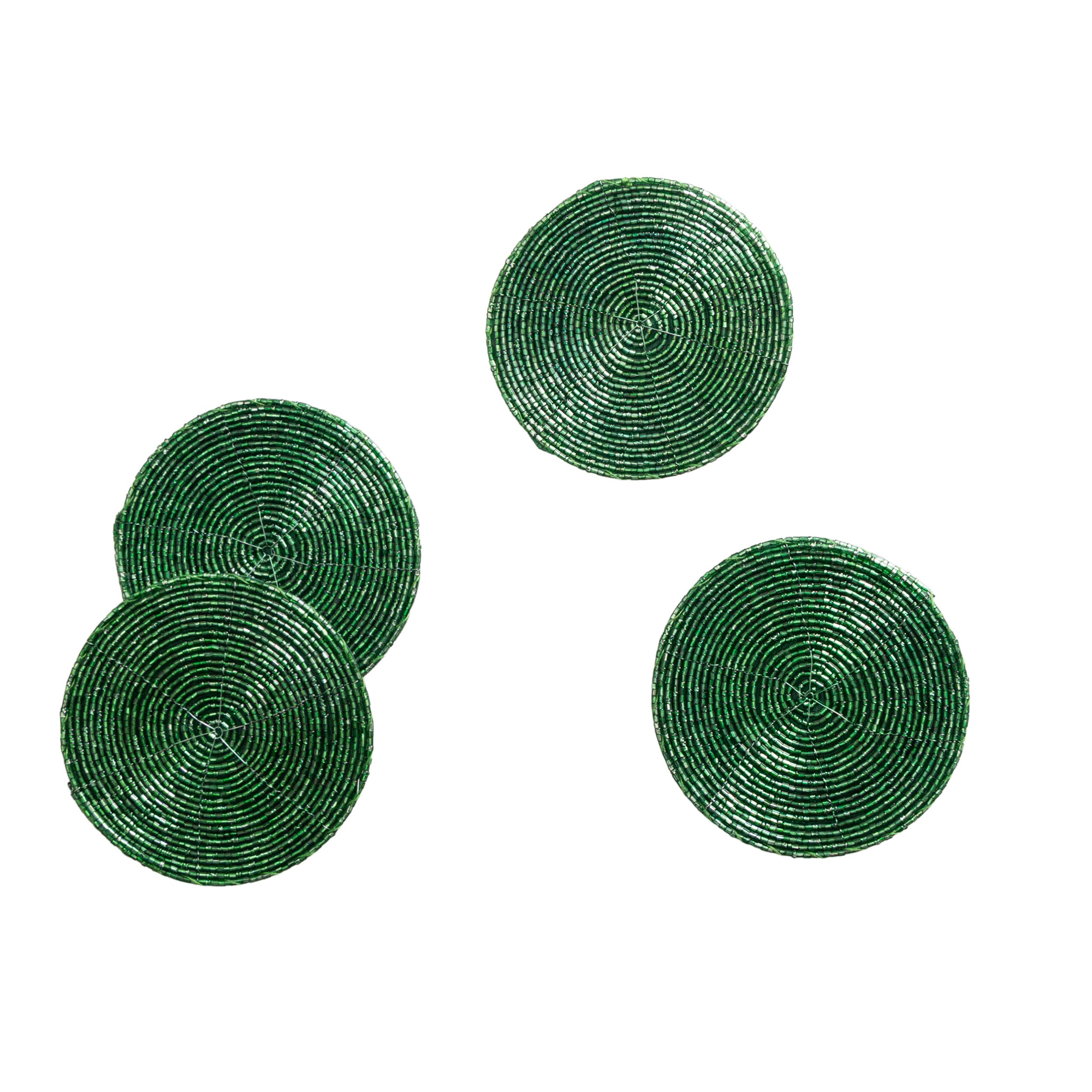 Glass Bead Coaster in Green, Set of 4
