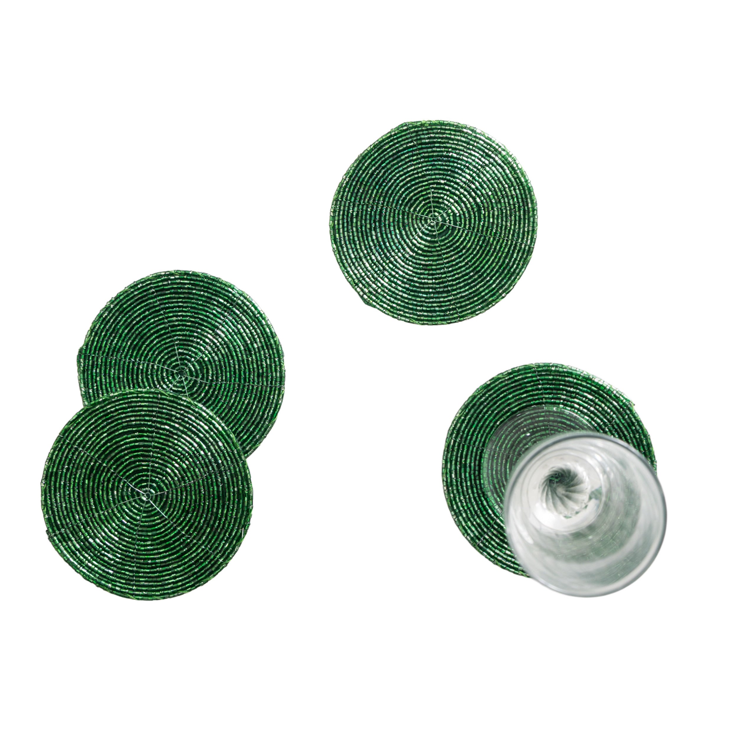 Glass Bead Coaster in Green, Set of 4
