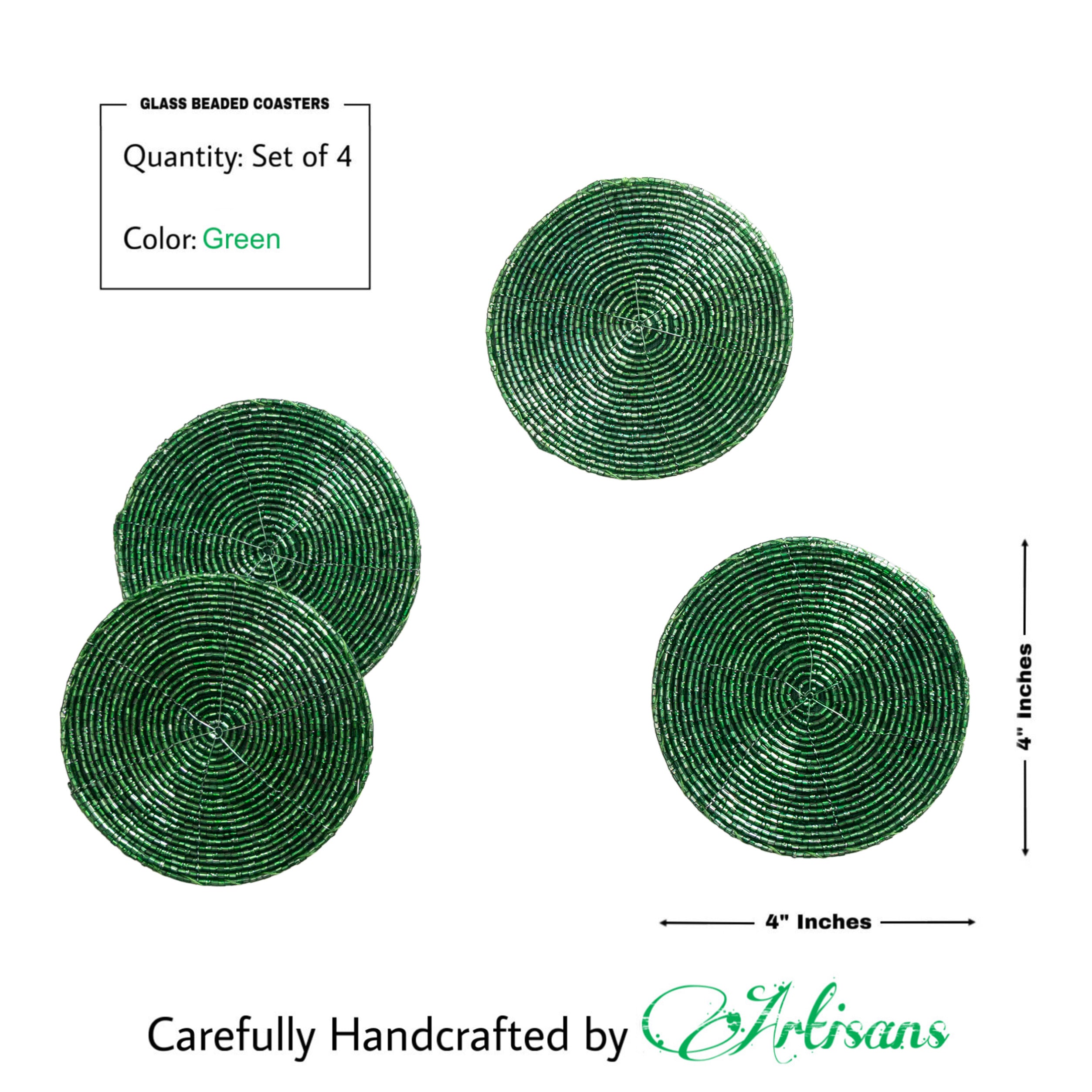 Glass Bead Coaster in Green, Set of 4