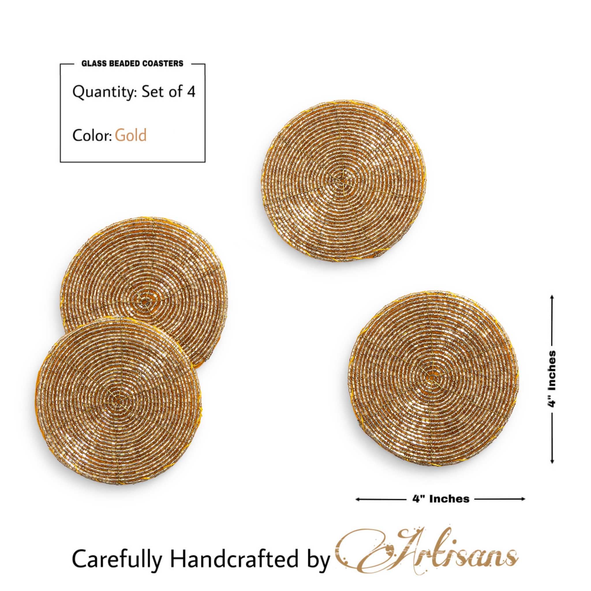 Glass Bead Coaster in Gold, Set of 4